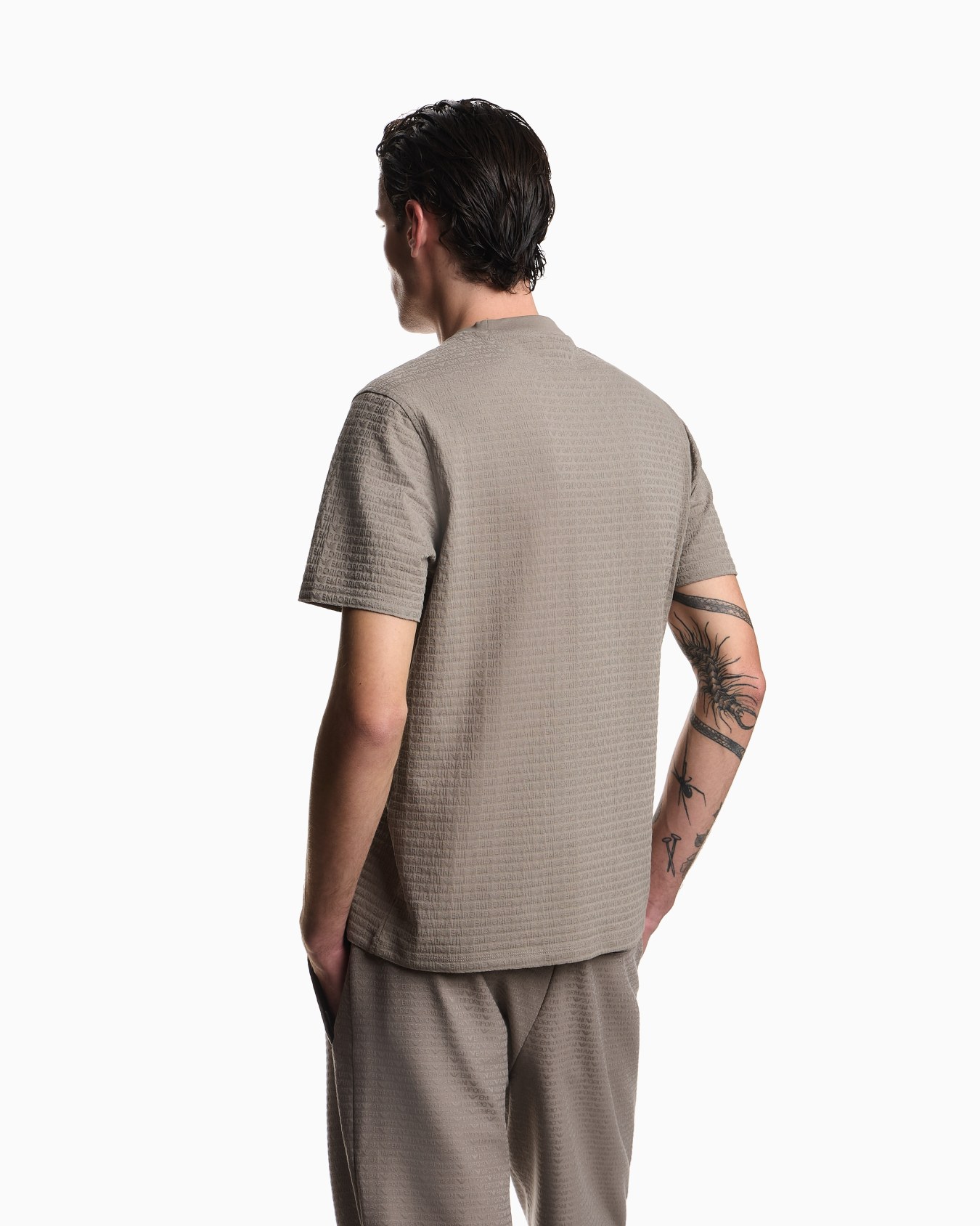 Jersey T-shirt with all-over jacquard lettering Slide 2