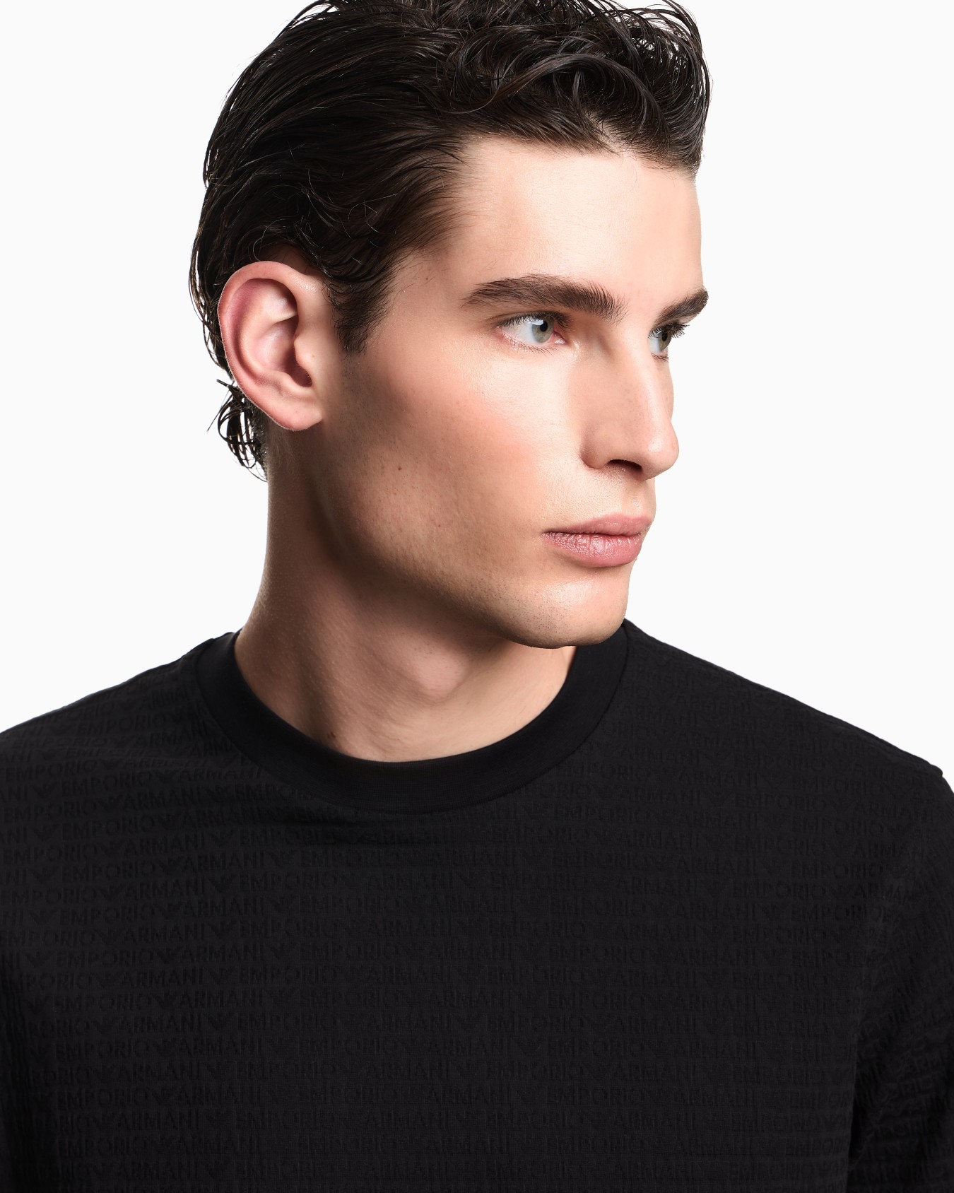 Jersey T-shirt with all-over jacquard lettering Slide 4