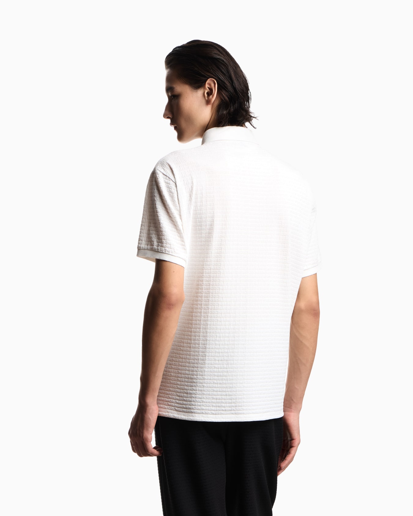 Jersey polo shirt with all-over jacquard lettering Slide 2