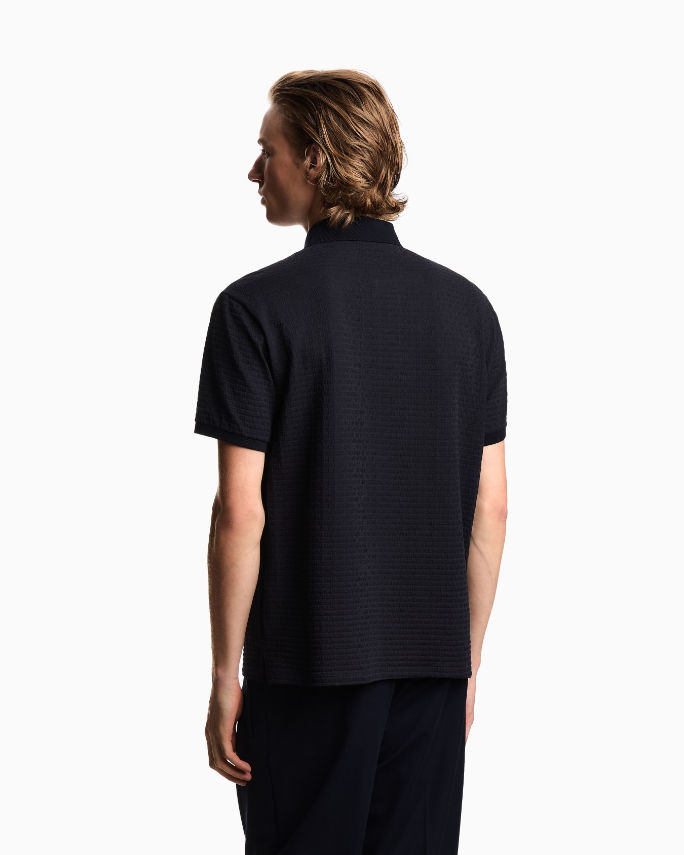 Jersey polo shirt with all-over jacquard lettering Slide 1