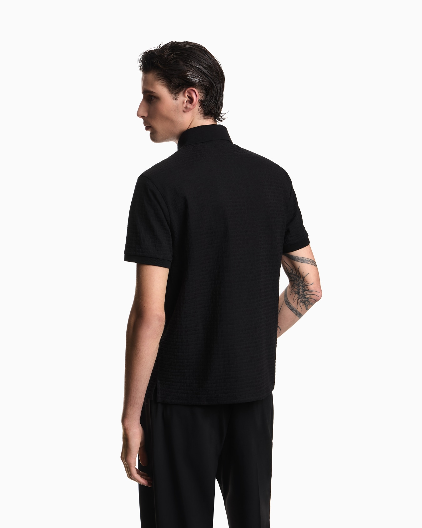 Jersey polo shirt with all-over jacquard lettering Slide 2
