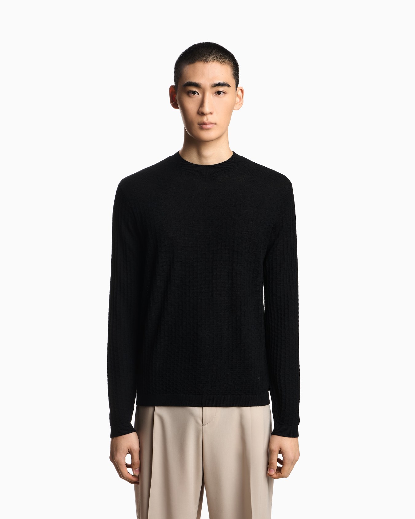 Textured virgin wool jumper Slide 3