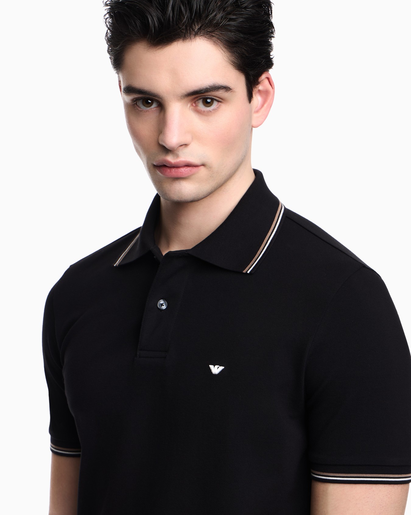 Slim-fit stretch piqué polo shirt with micro eagle Slide 4