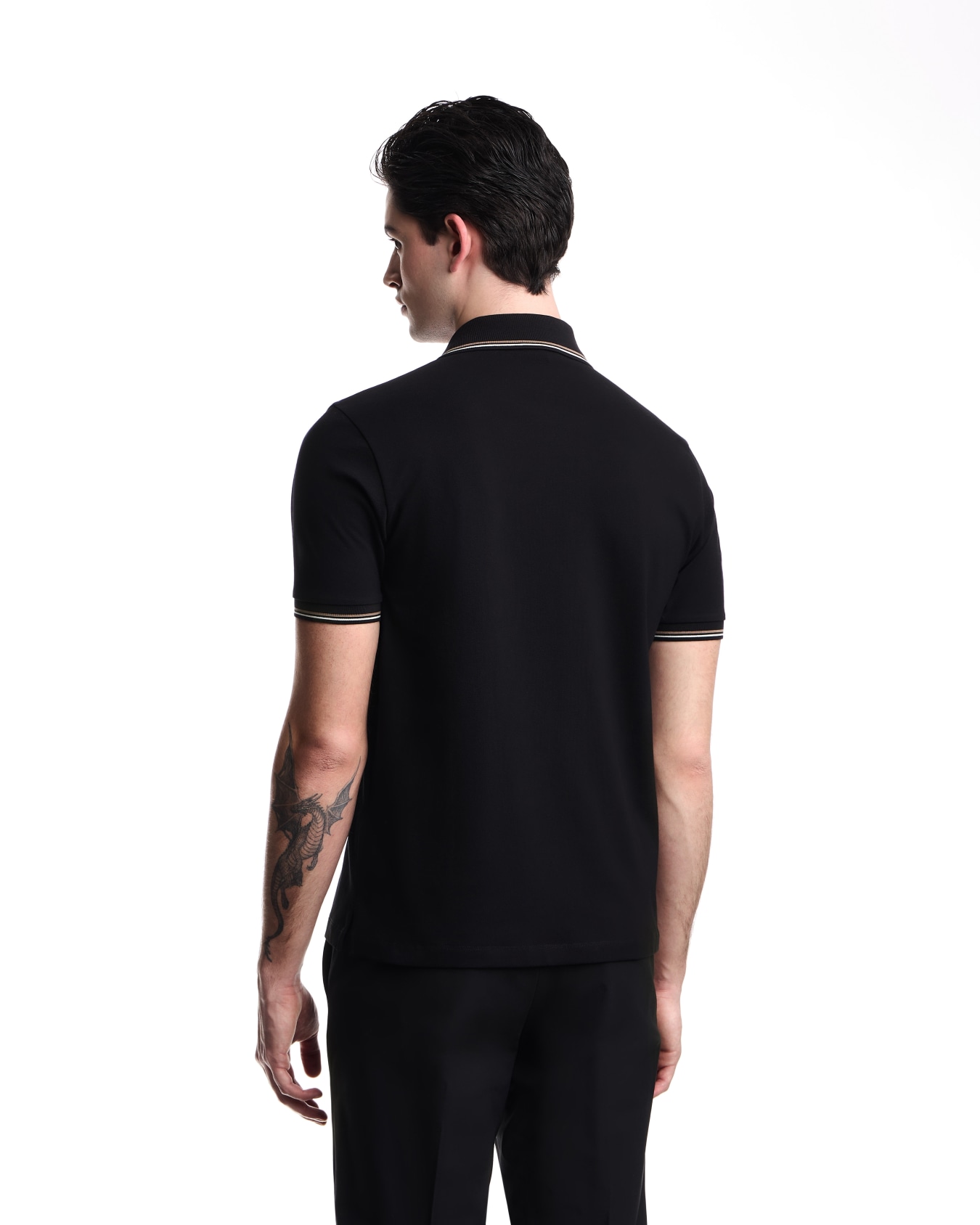 Slim-fit stretch piqué polo shirt with micro eagle Slide 2