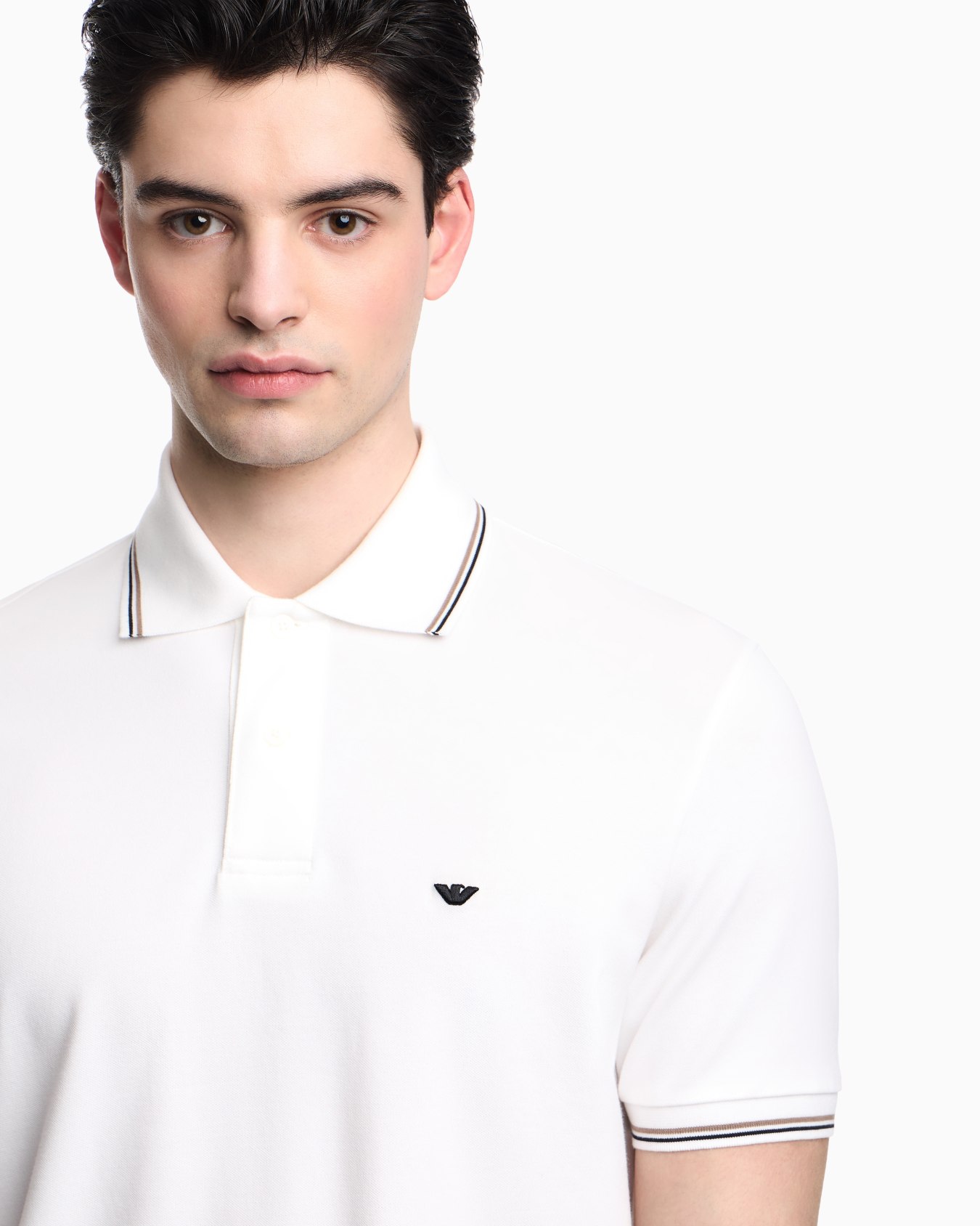 Slim-fit stretch piqué polo shirt with micro eagle Slide 4