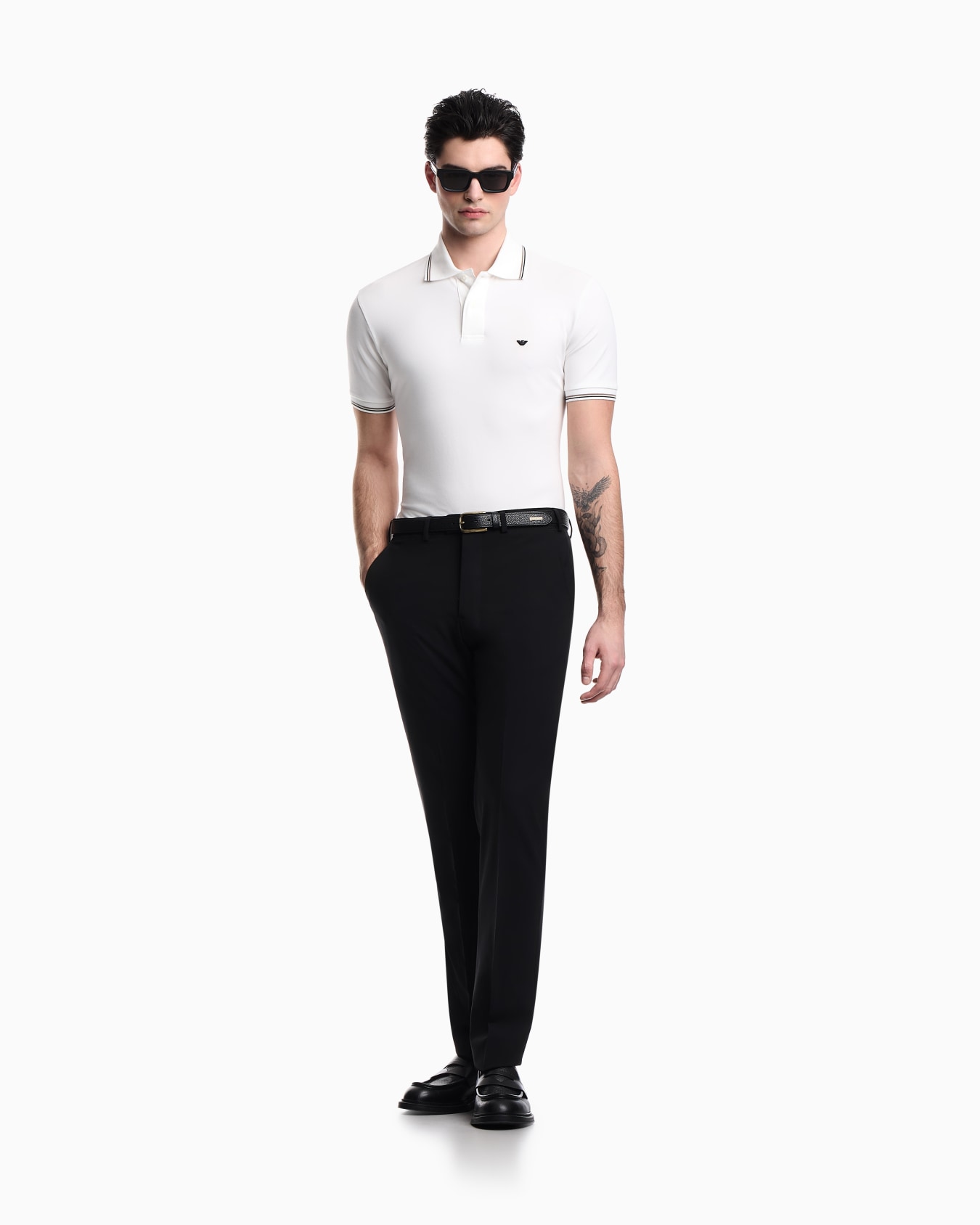 Slim-fit stretch piqué polo shirt with micro eagle Slide 1