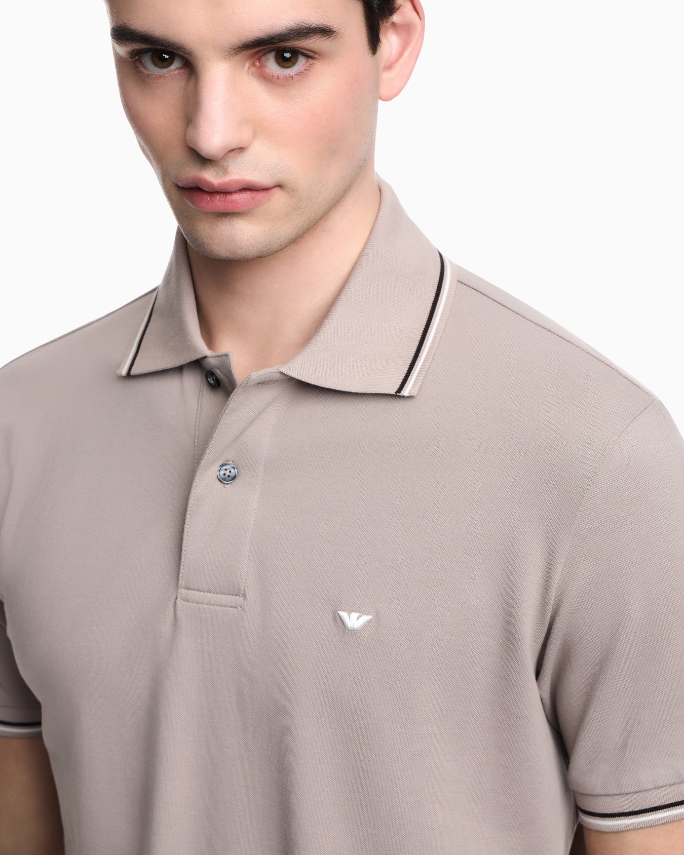 Slim-fit stretch piqué polo shirt with micro eagle Slide 4