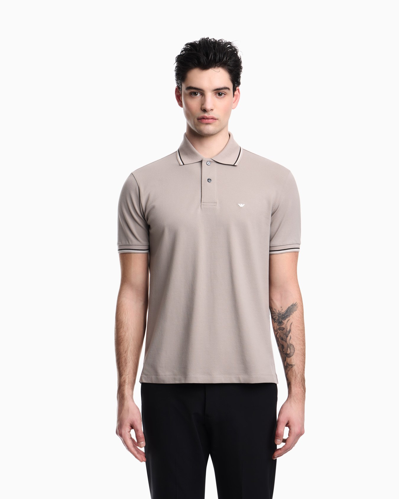 Slim-fit stretch piqué polo shirt with micro eagle Slide 3