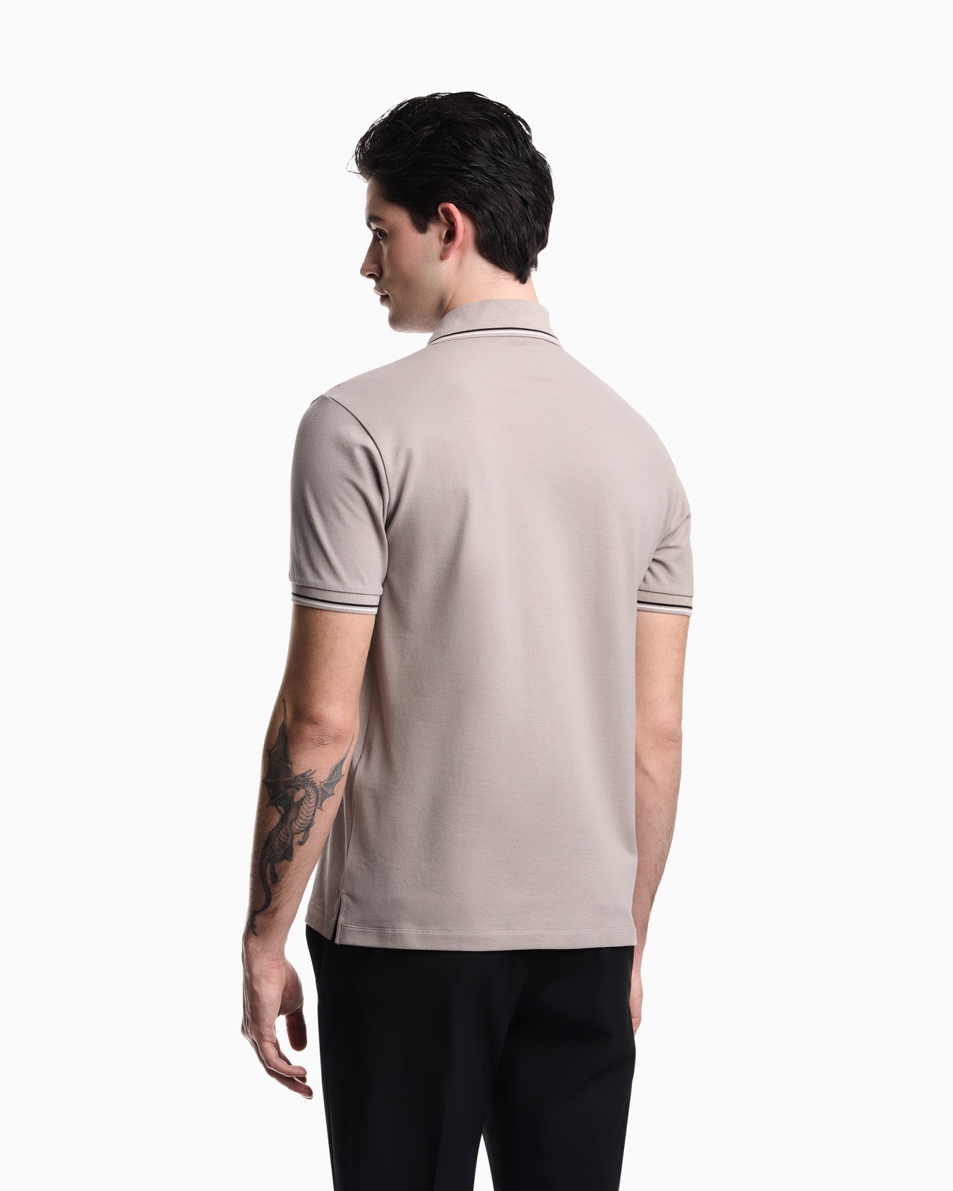 Slim-fit stretch piqué polo shirt with micro eagle Slide 2