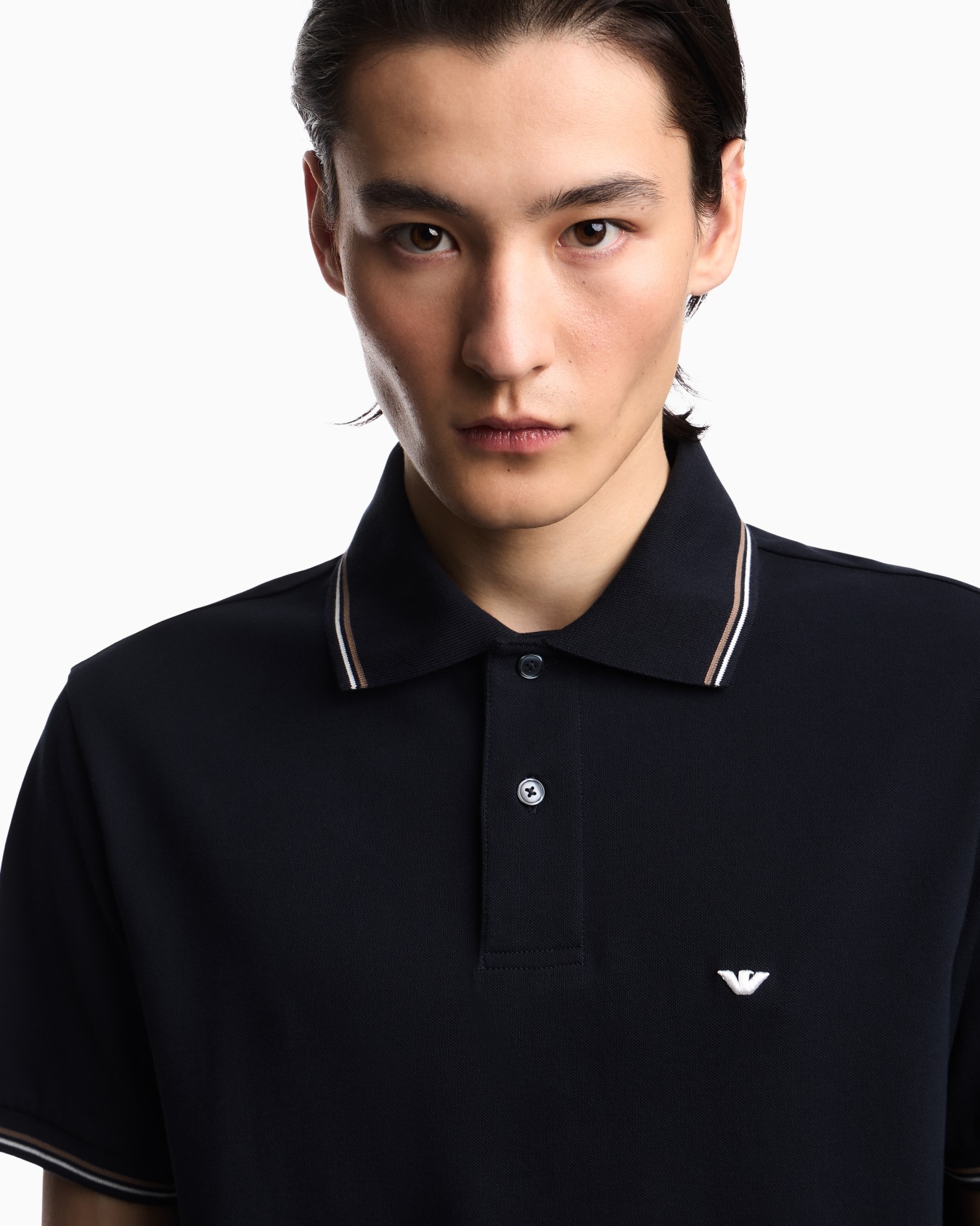 Polo slim fit in piquet stretch con micro eagle Slide 4