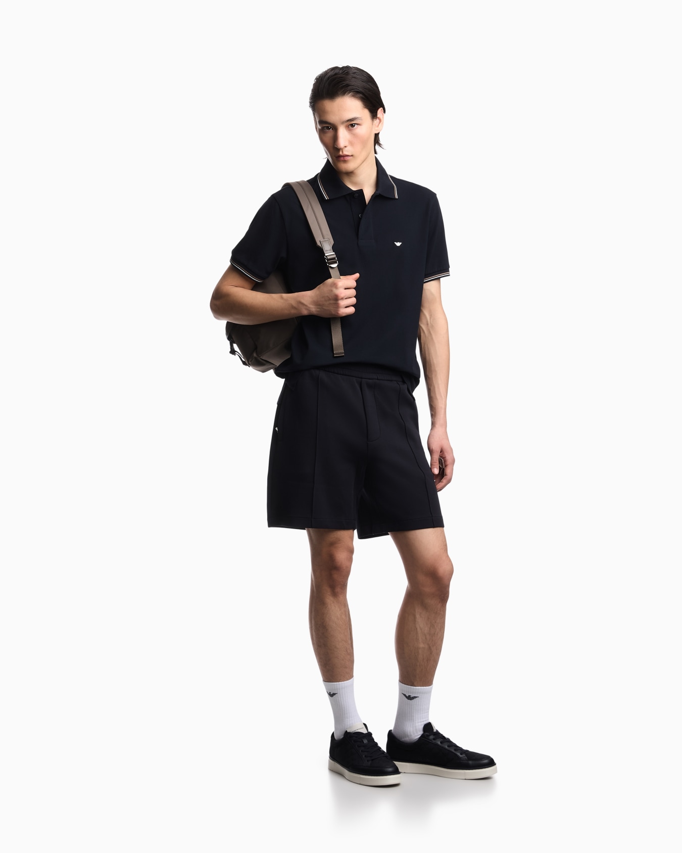 Polo slim fit in piquet stretch con micro eagle Slide 1