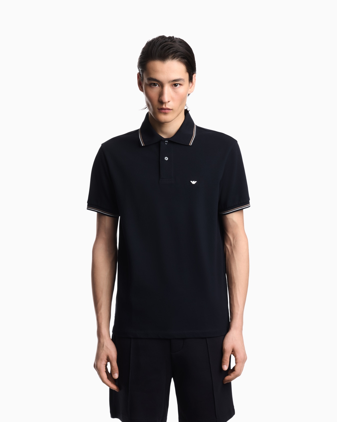 Polo slim fit in piquet stretch con micro eagle Slide 2