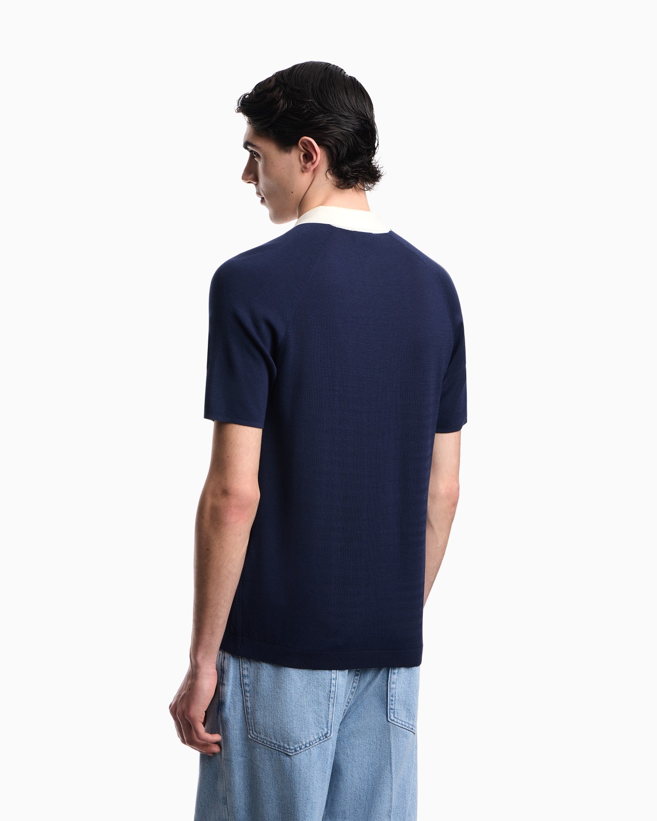 Plain-knit Lyocell-blend jumper with polo shirt collar Slide 2