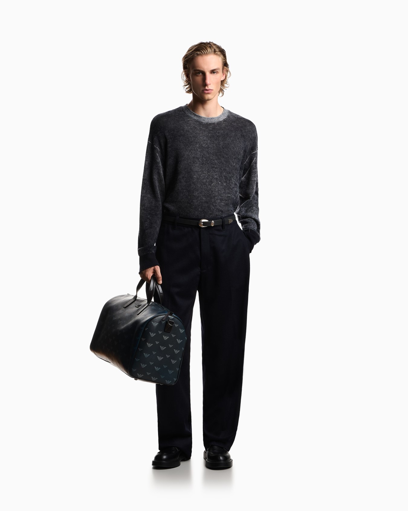 Printed, plain-knit virgin wool jumper Slide 1