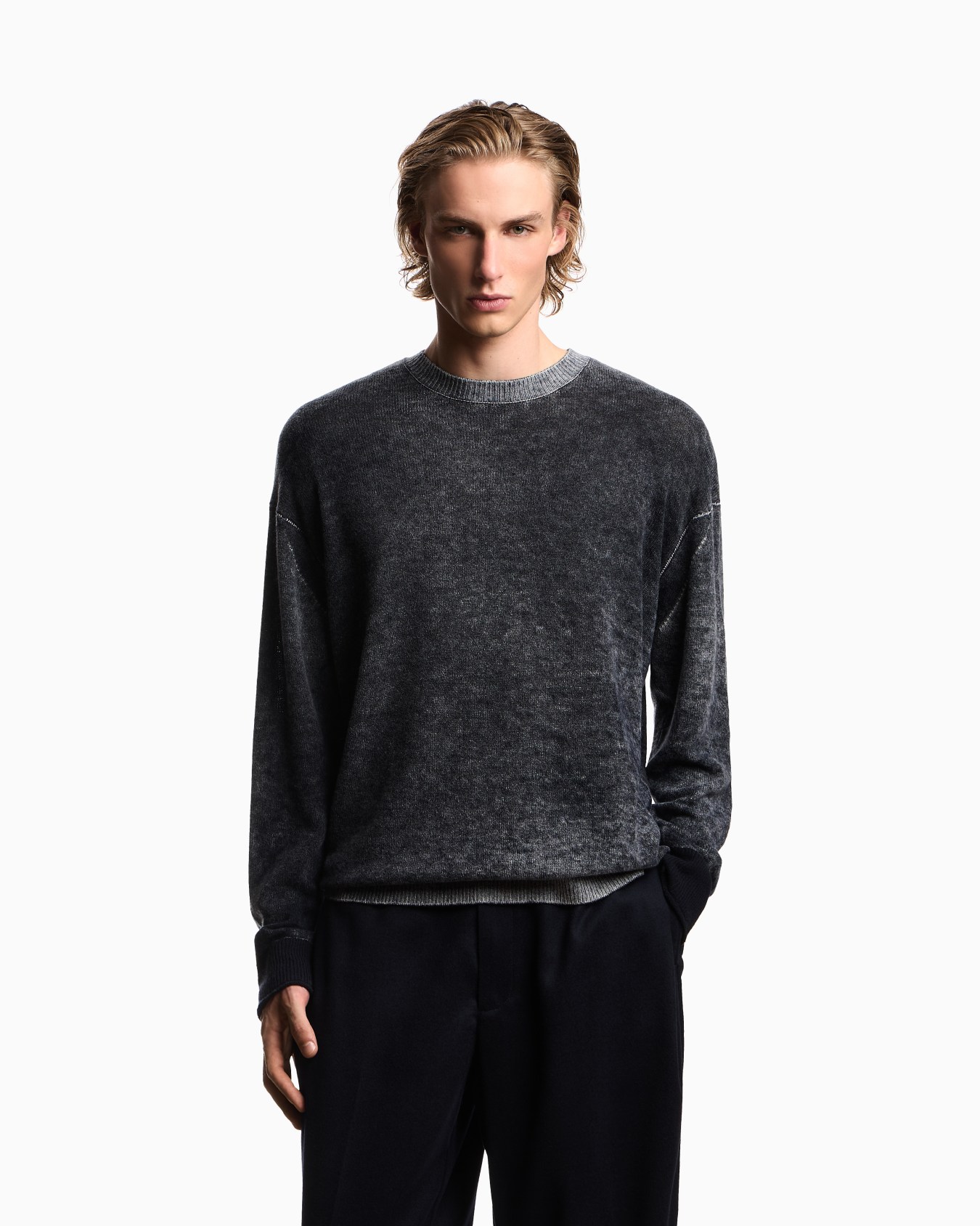 Printed, plain-knit virgin wool jumper Slide 3