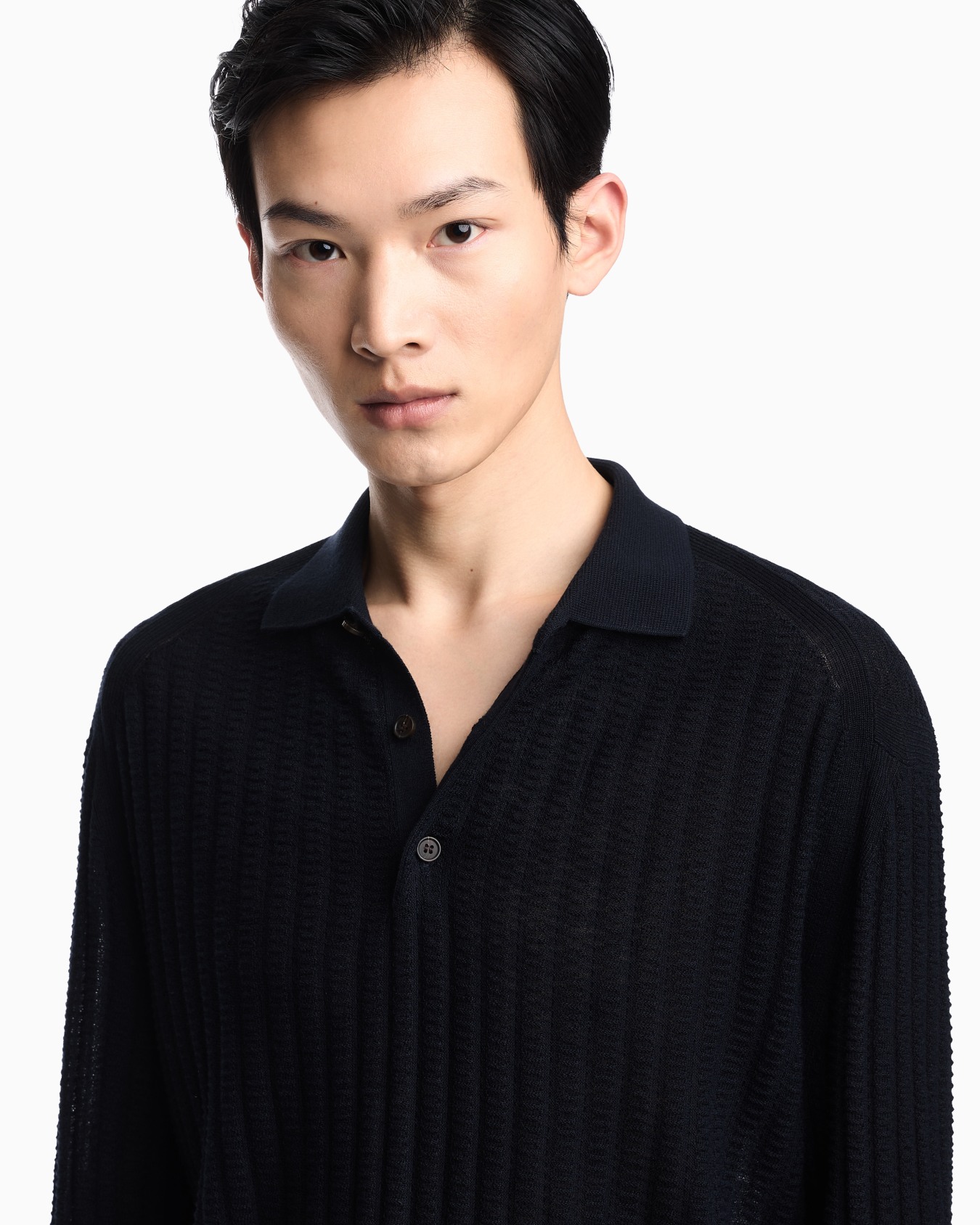 Jersey de cuello polo en mezcla de lana y lyocell con punto fantasía Diapositiva 4