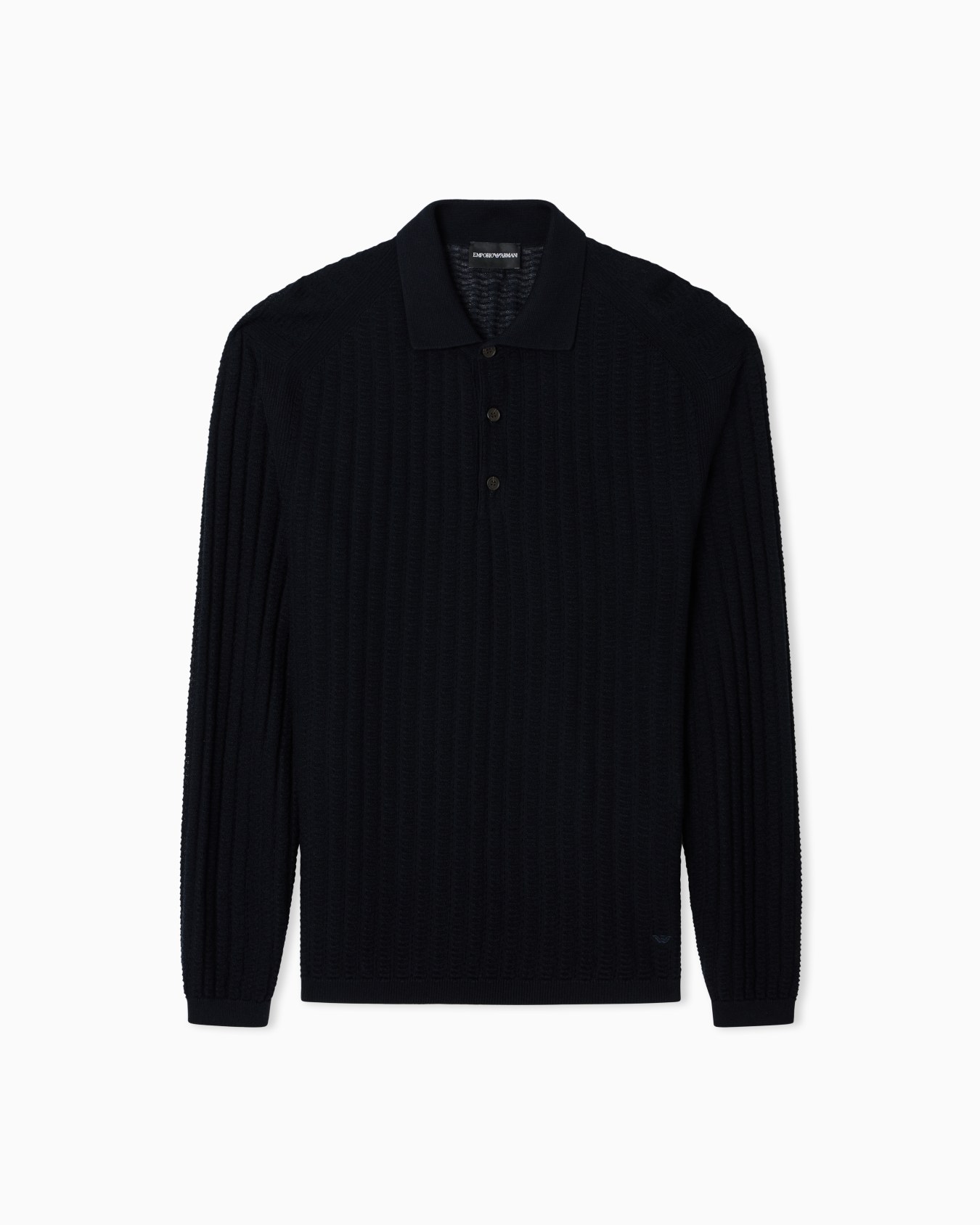 Jersey de cuello polo en mezcla de lana y lyocell con punto fantasía Diapositiva 0