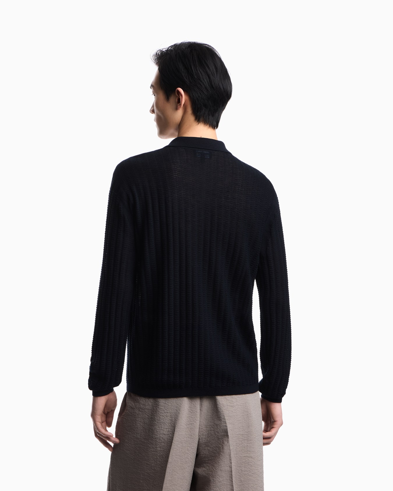 Jersey de cuello polo en mezcla de lana y lyocell con punto fantasía Diapositiva 2