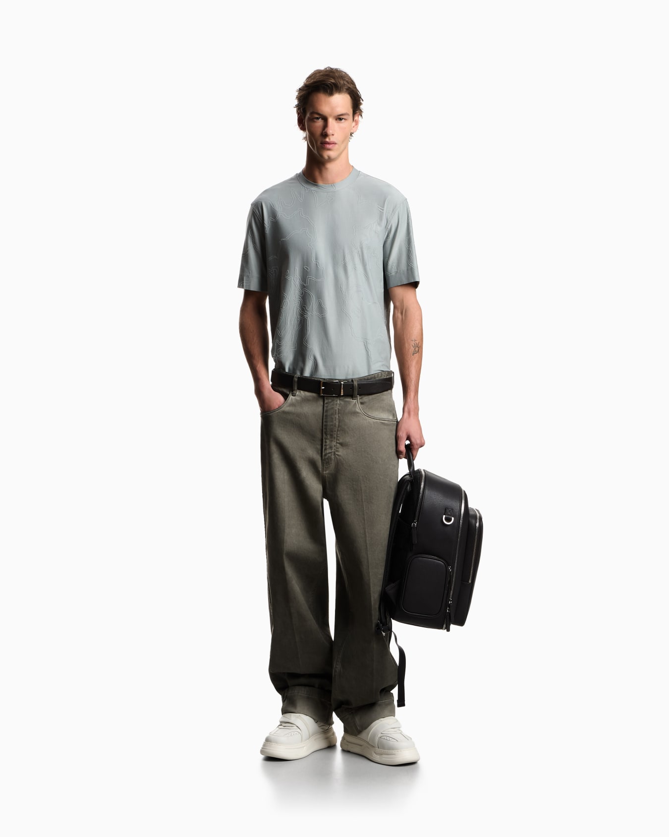 Silk jersey t-shirt with knit detail Slide 1