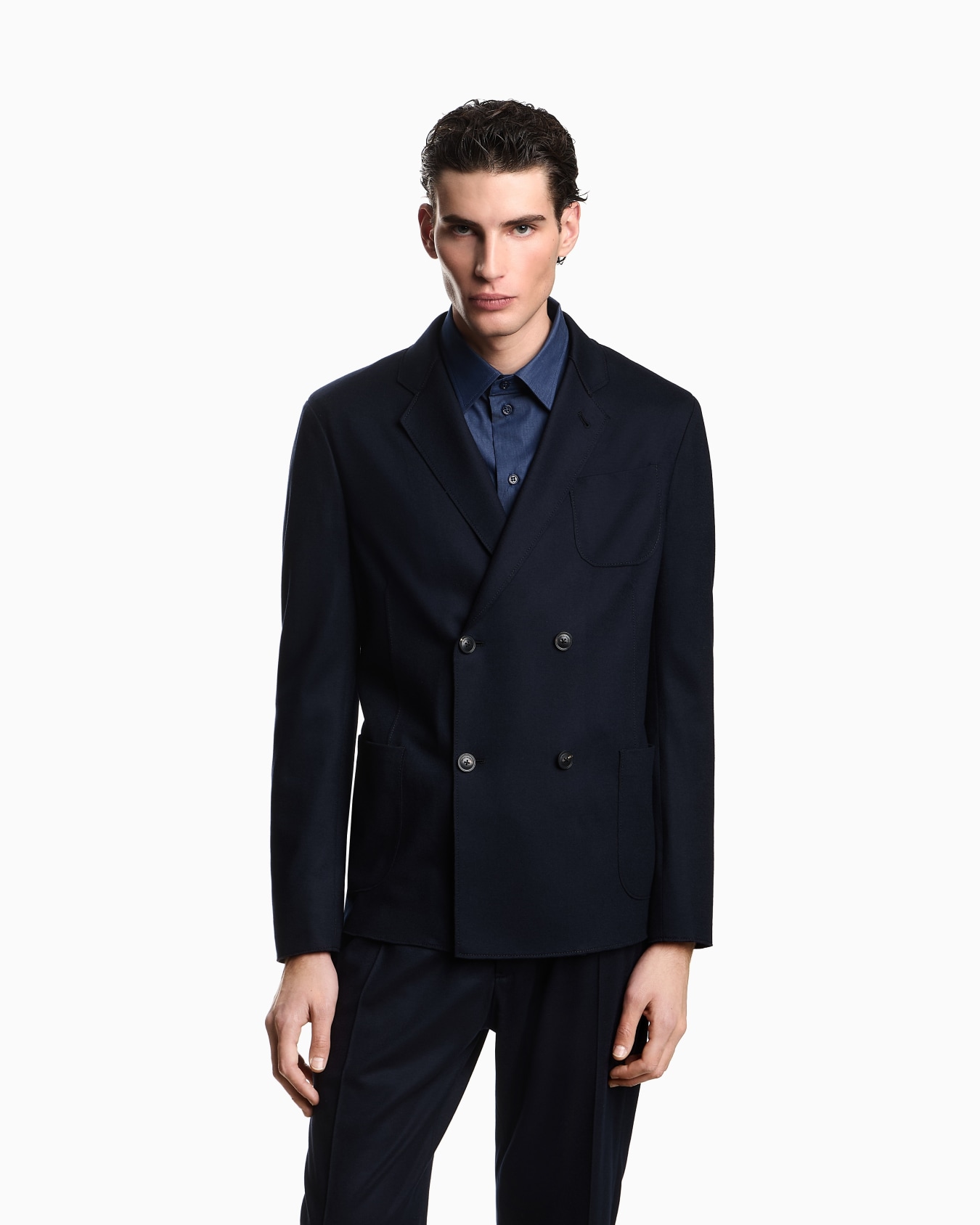 Double-breasted blazer in ultra-lightweight compact wool jersey Slide 3