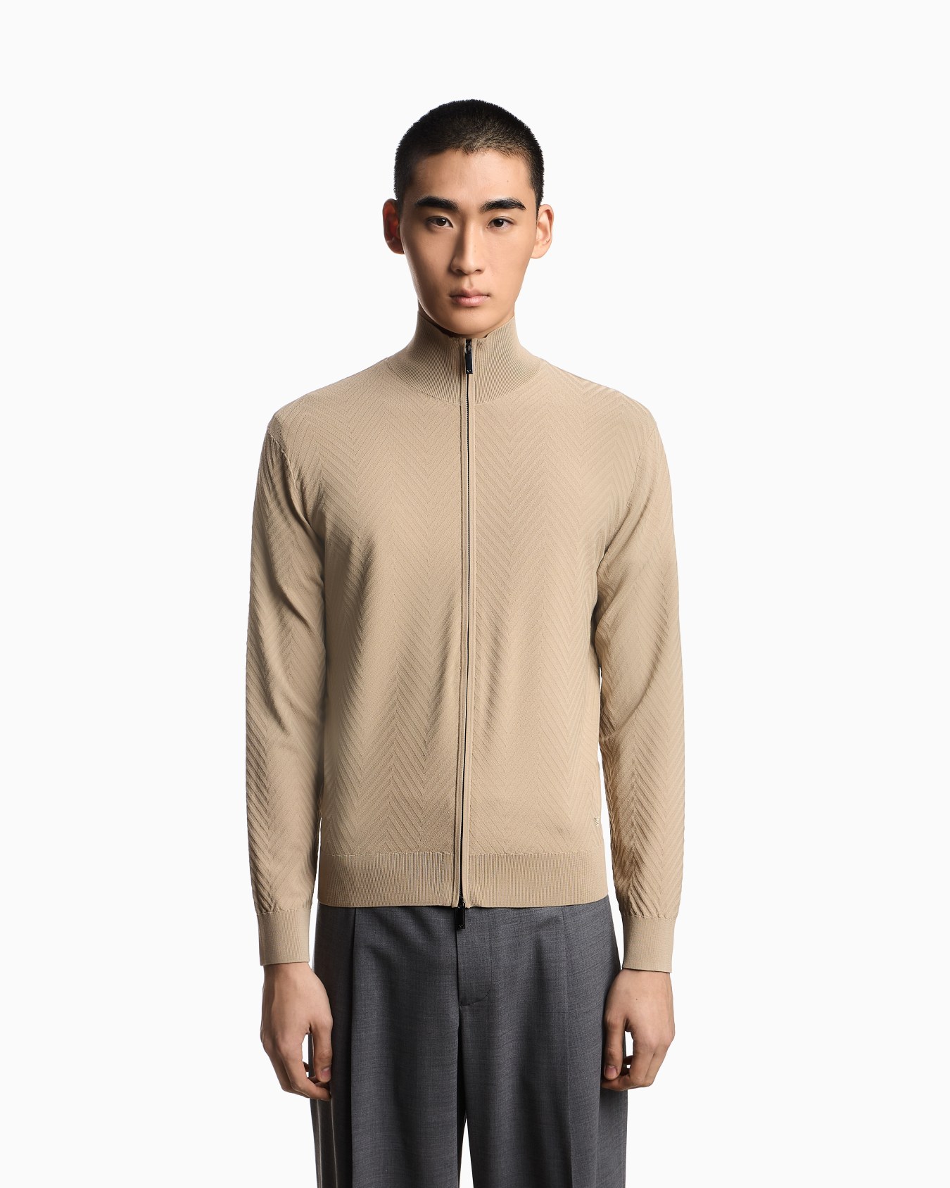 Cárdigan de punto chevrón en mezcla de viscosa con cremallera completa Icon ASV Diapositiva 3