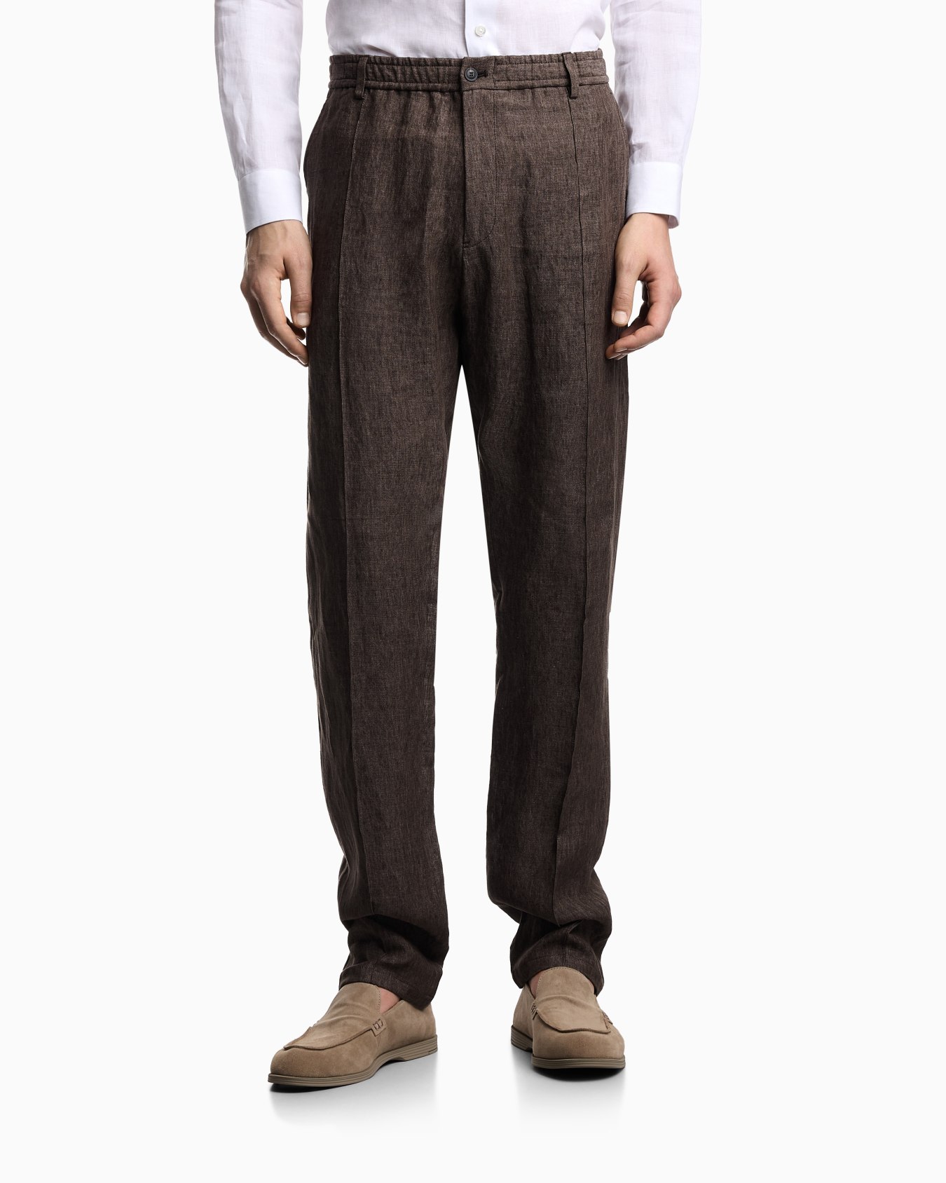 Trousers with pleats in washed linen with crepe hand Slide 3