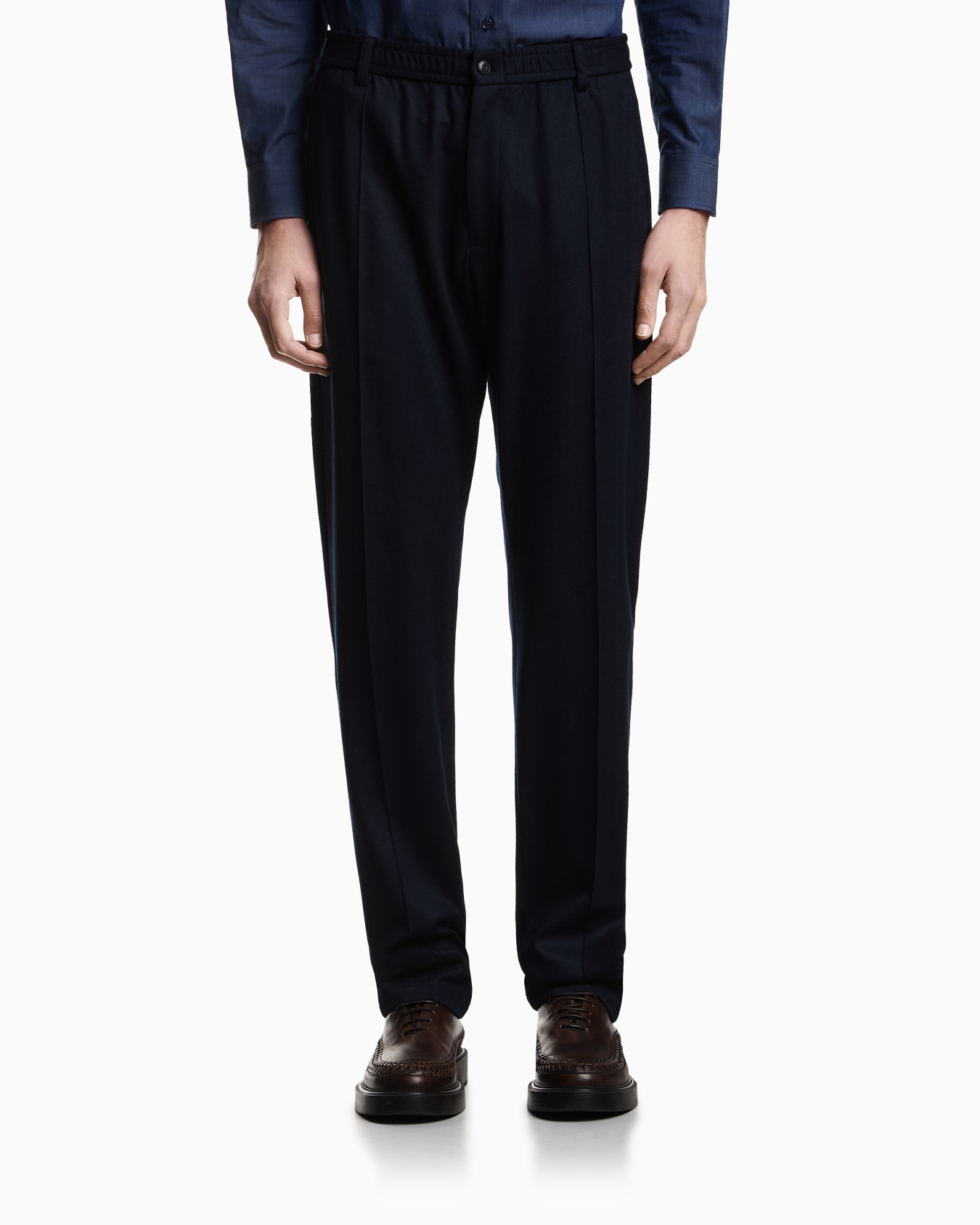 Trousers with ribbing in ultra-lightweight compact wool jersey Slide 3
