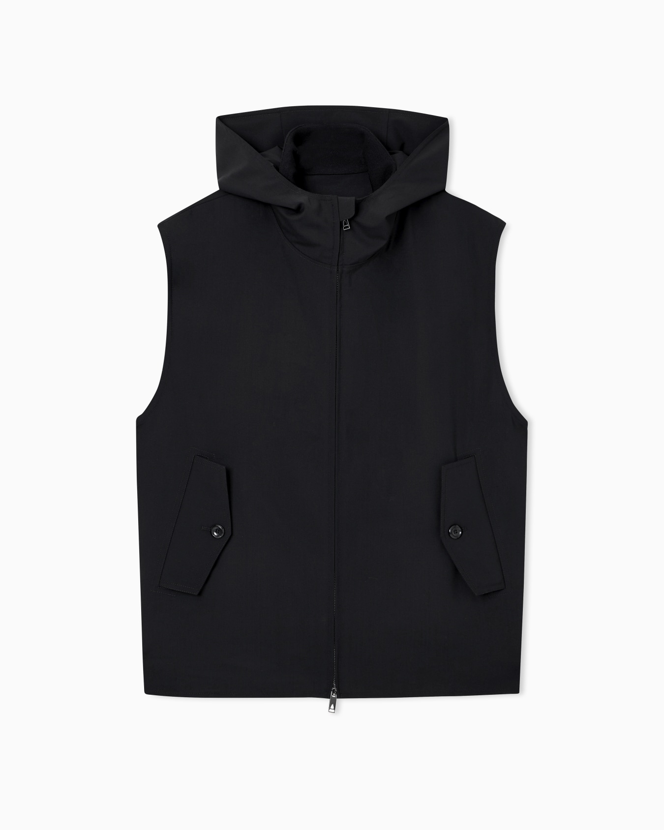 Smanicato con cappuccio in tela di lana stretch compatta Slide 0