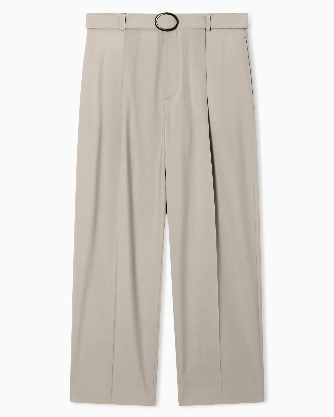 Trousers with pleats and belt in stretch wool canvas Slide 0
