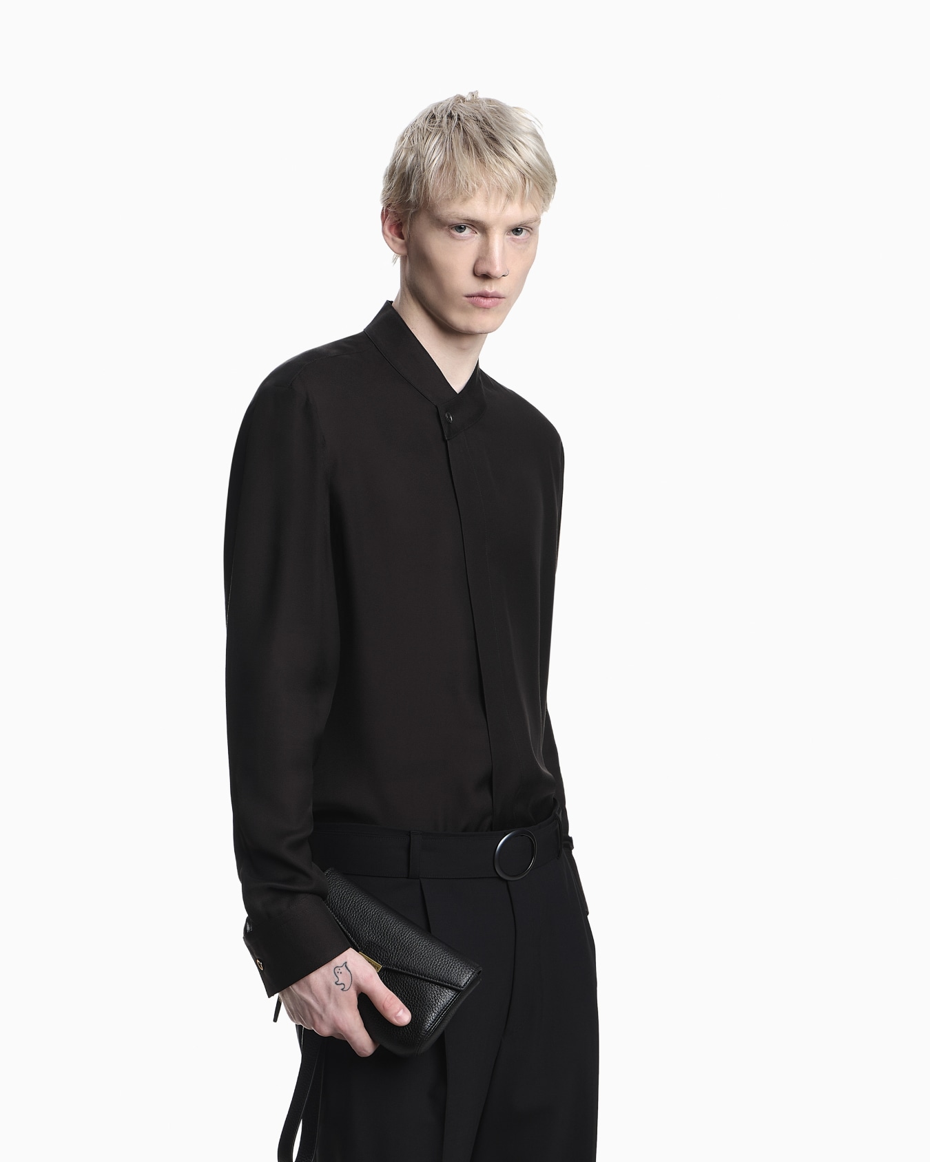 Trousers with pleats and belt in stretch wool canvas Slide 3