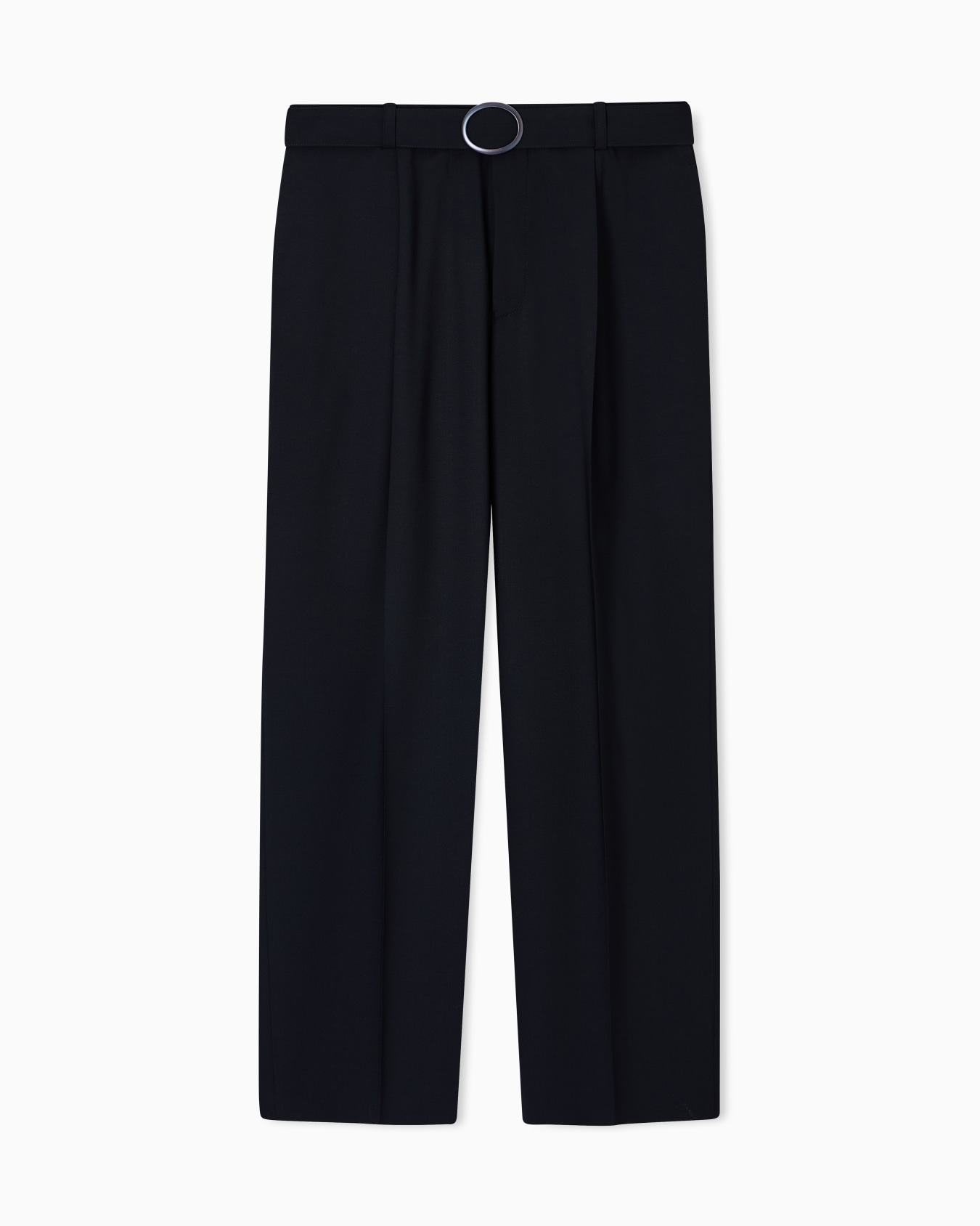 Trousers with pleats and belt in stretch wool canvas Slide 0