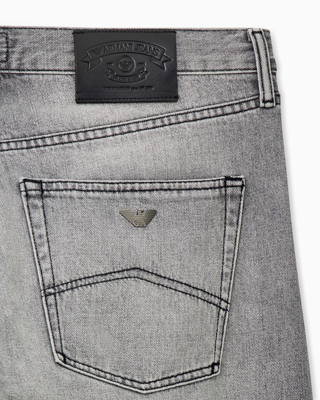 Five-pocket jeans in faded cotton denim with regular fit Slide 2