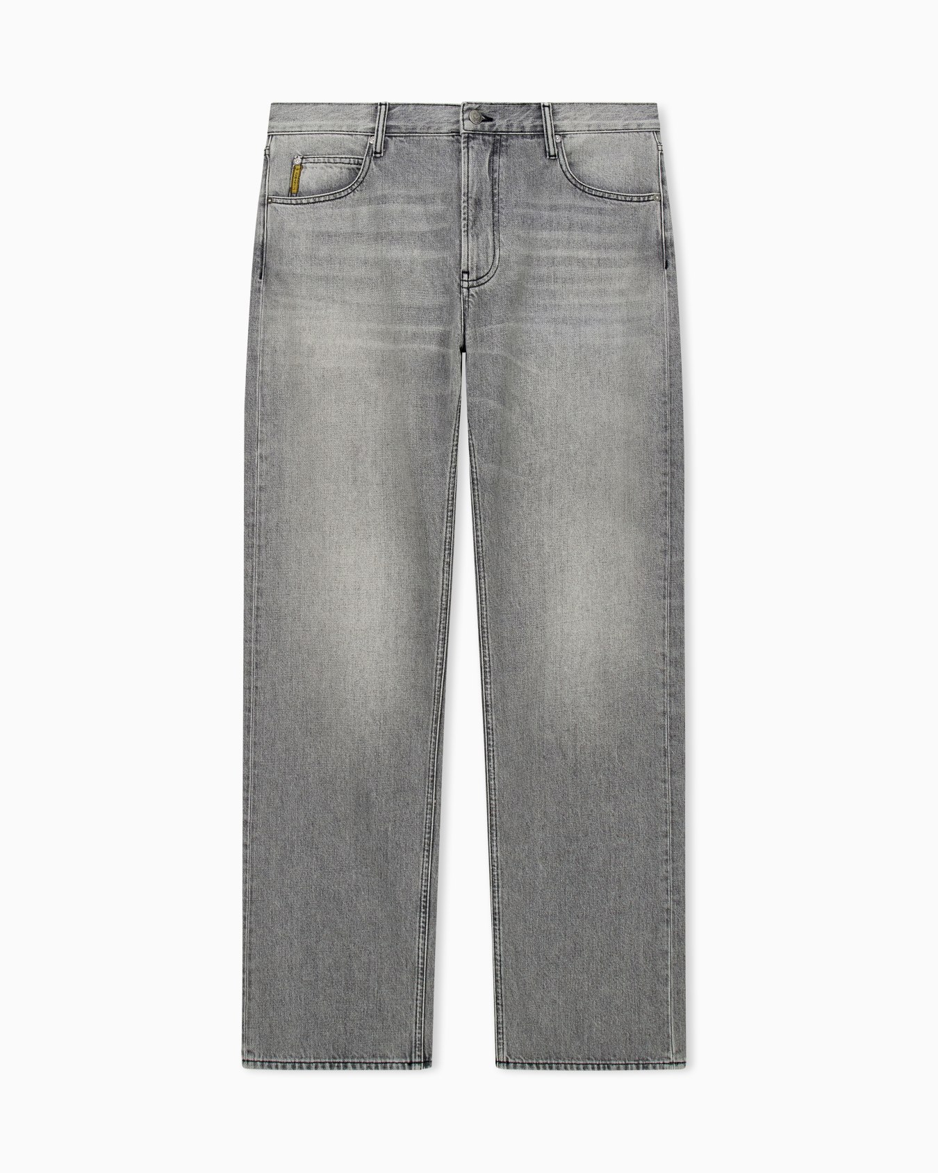 Five-pocket jeans in faded cotton denim with regular fit Slide 0