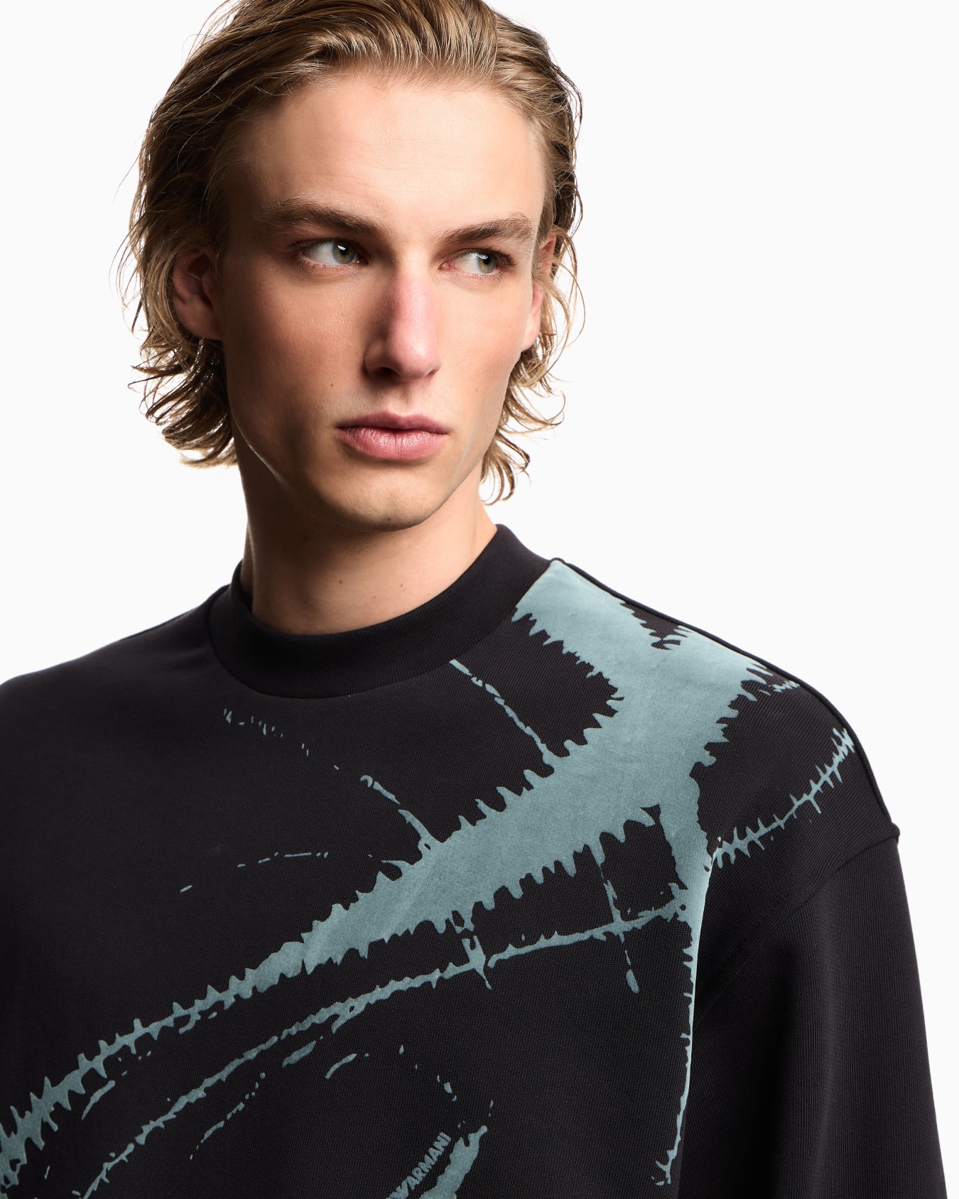 French terry jersey oversized sweatshirt with flocked print Slide 3