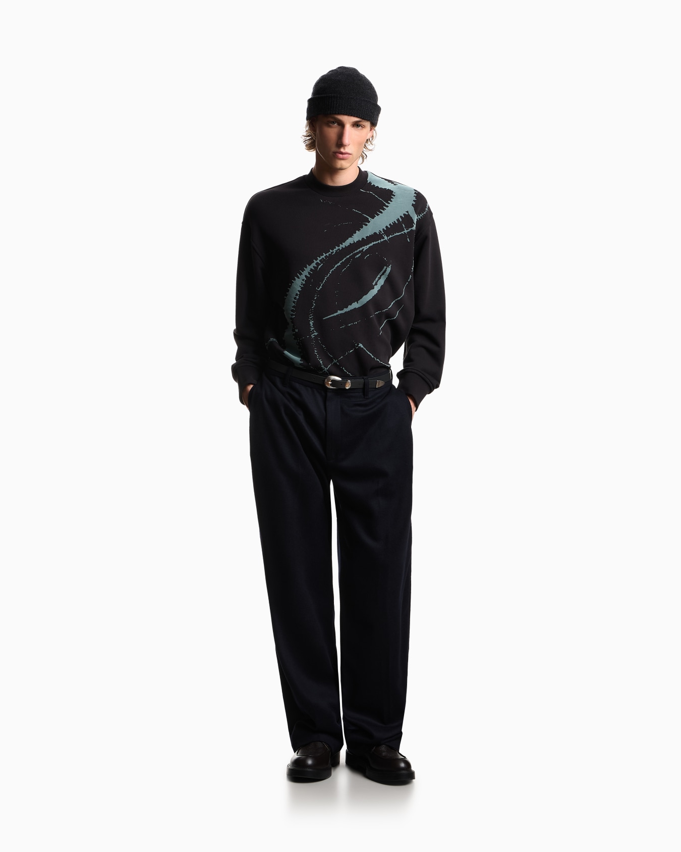 French terry jersey oversized sweatshirt with flocked print Slide 1