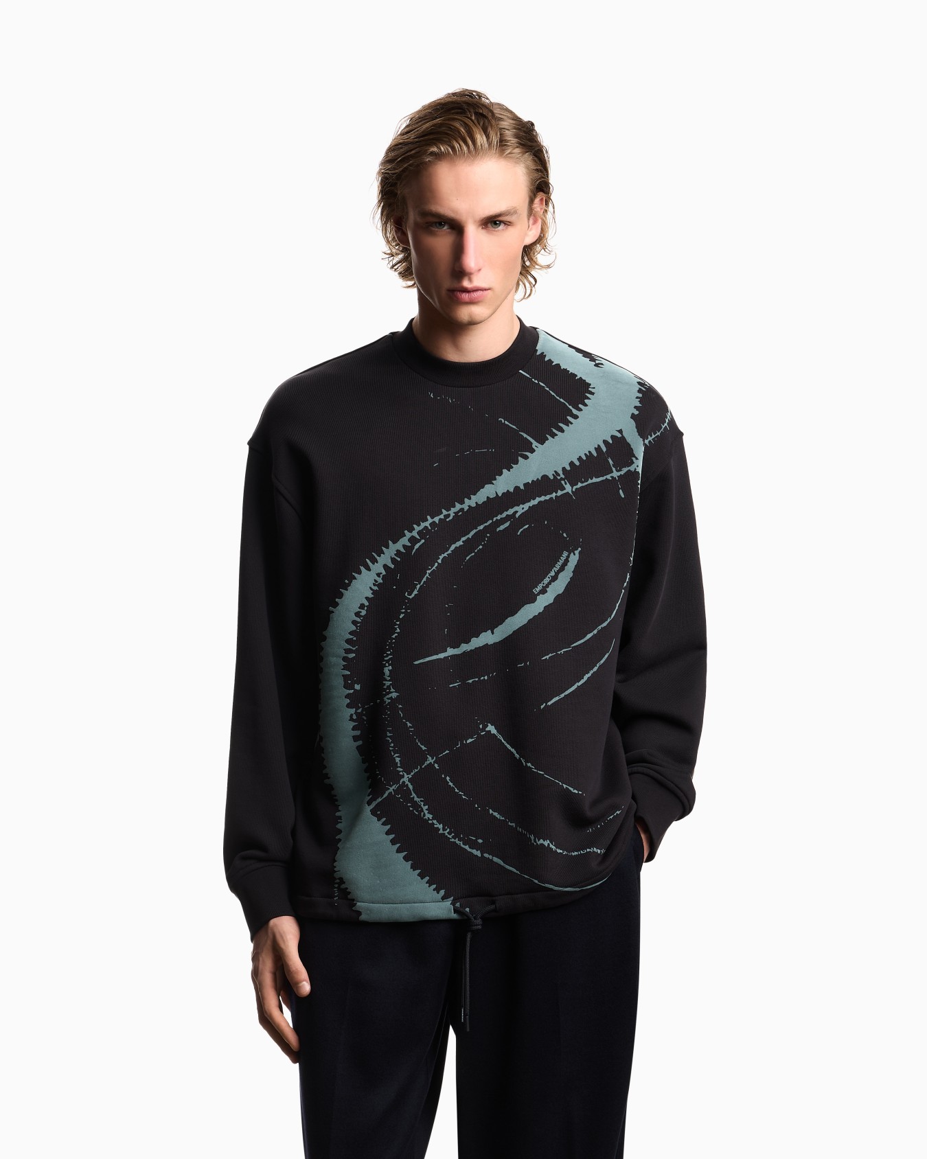 French terry jersey oversized sweatshirt with flocked print Slide 2
