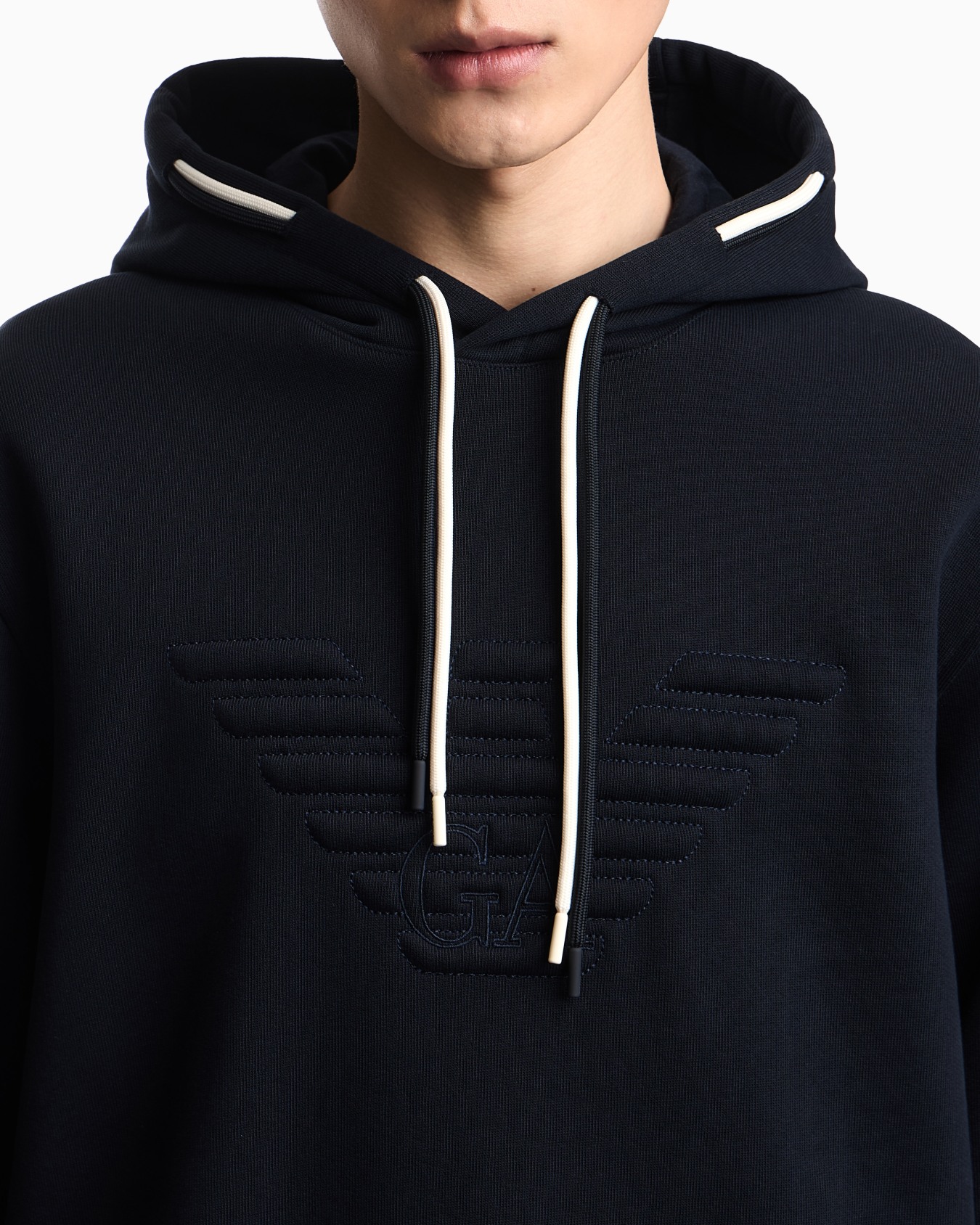 Loose-fit hooded sweatshirt in French terry jersey with a domed eagle Slide 4