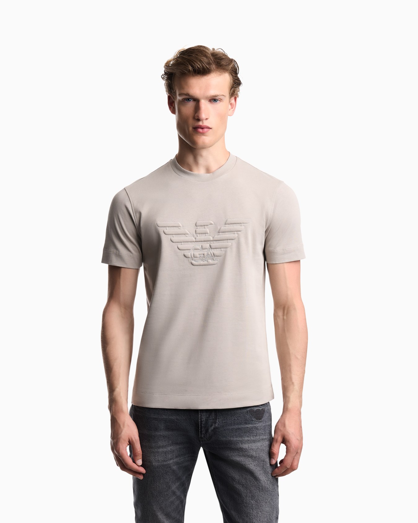 Slim fit T-shirt in heavy jersey with domed eagle Slide 4