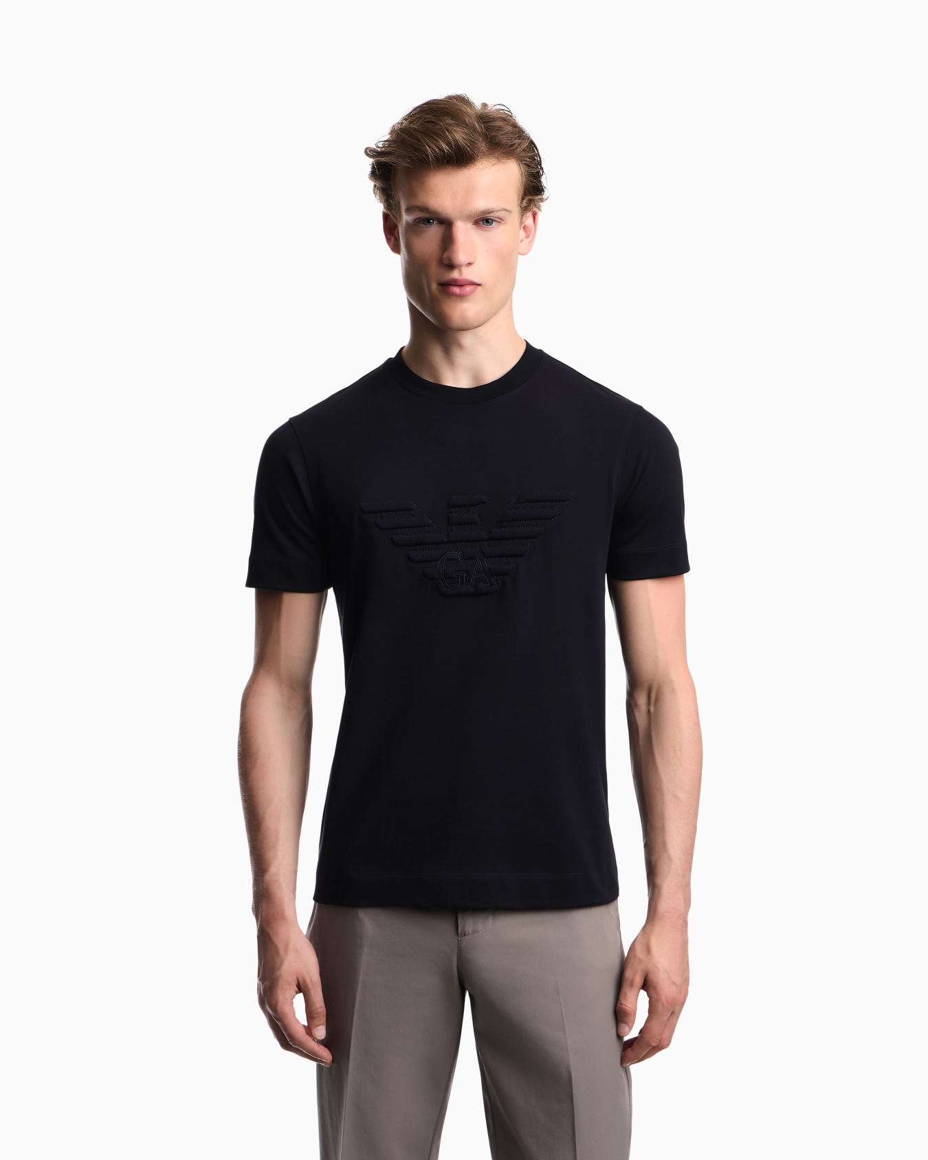 T-shirt slim fit in jersey heavy con aquila bombata Slide 4