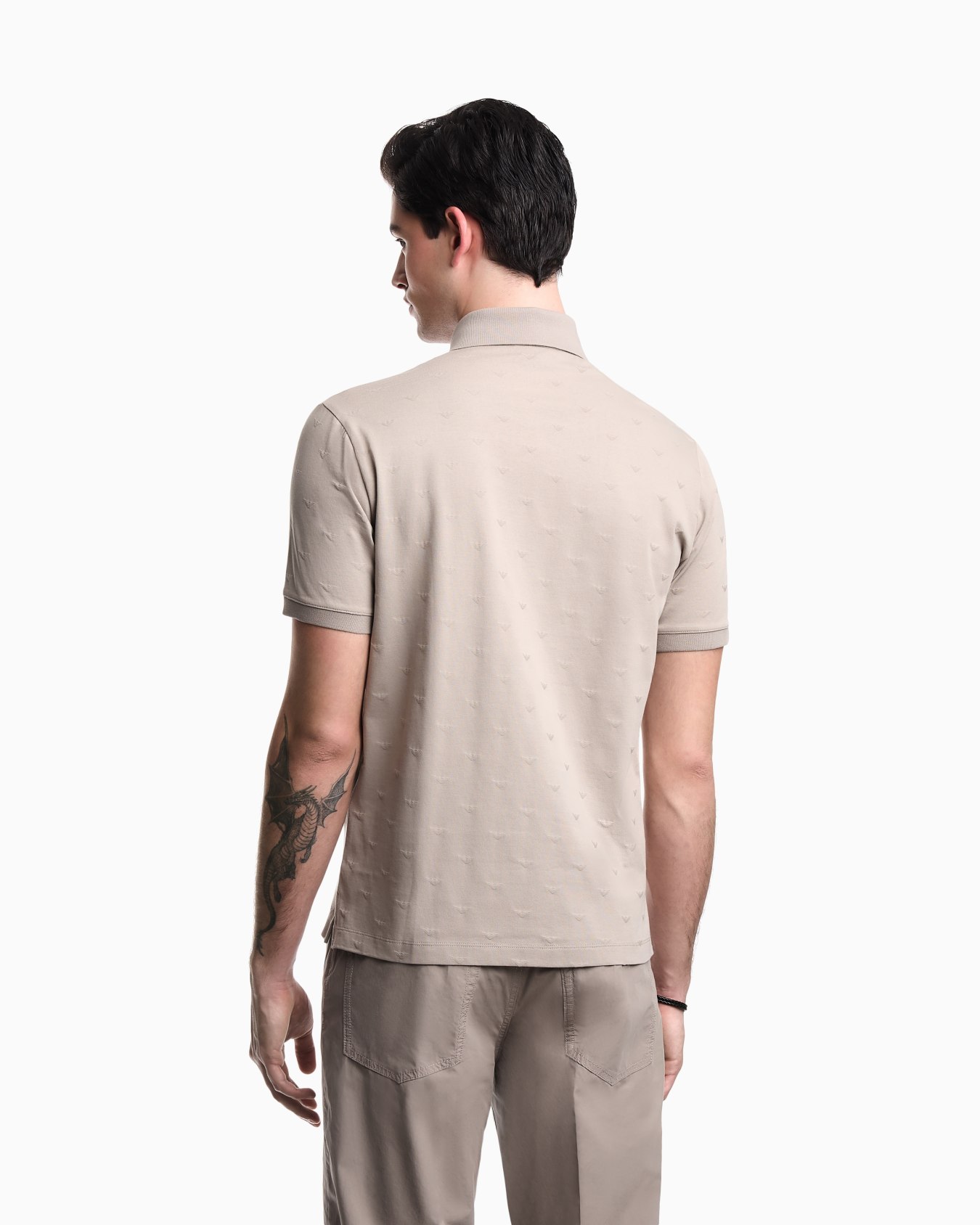 Slim-fit polo shirt in all-over micro eagle jacquard jersey Slide 2