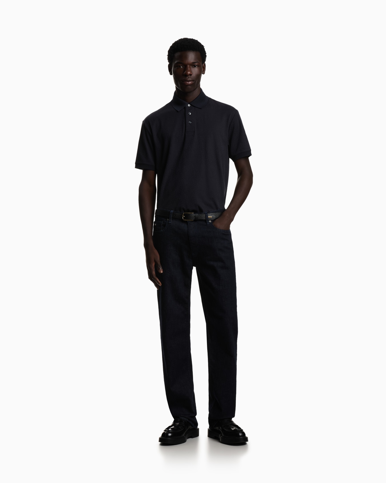Jacquard jersey polo shirt with an intarsia effect Slide 1