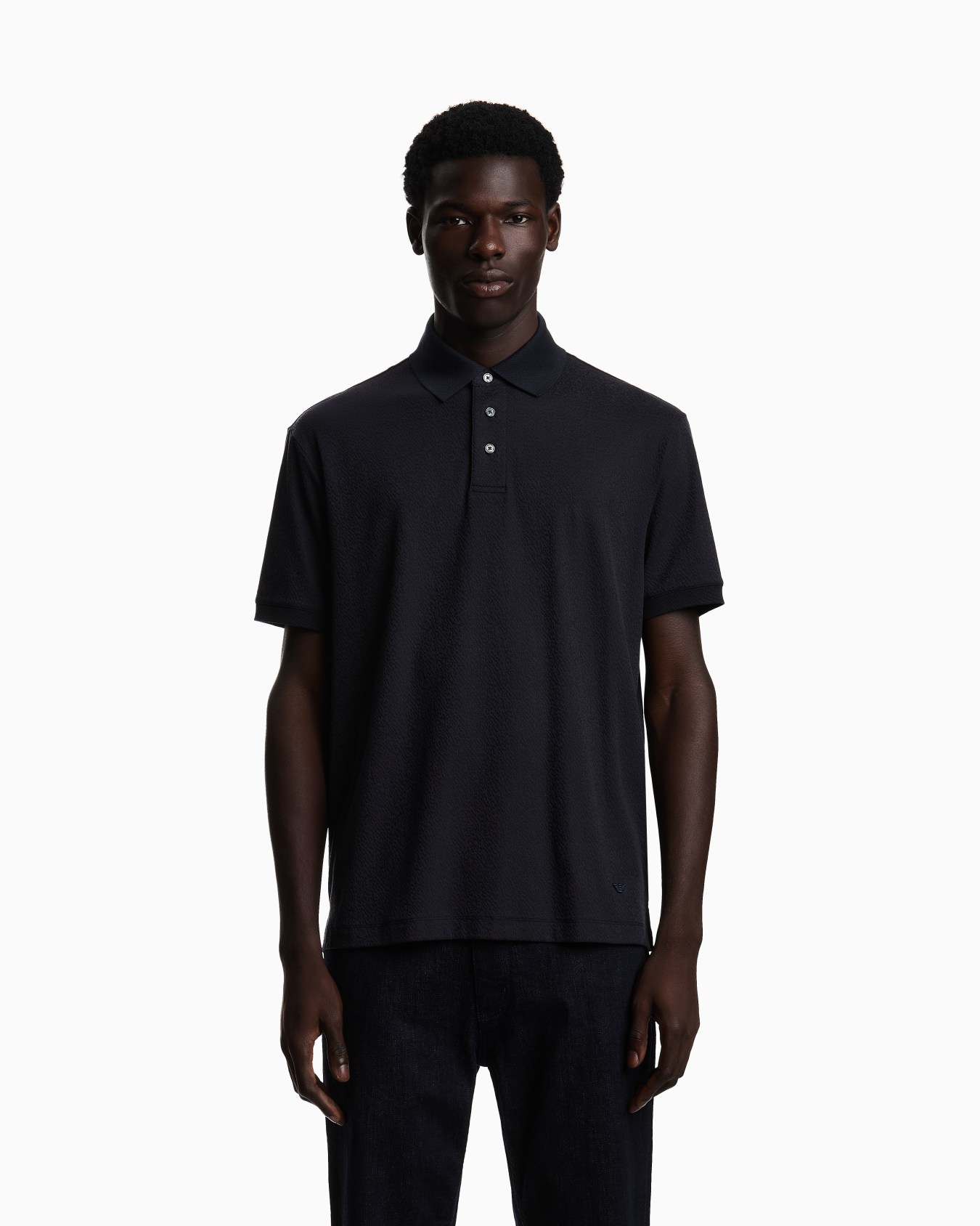 Jacquard jersey polo shirt with an intarsia effect Slide 3