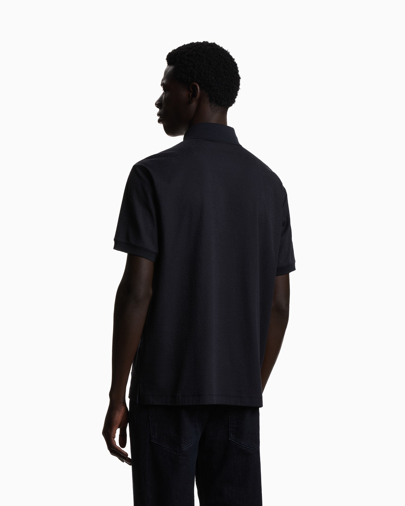 Jacquard jersey polo shirt with an intarsia effect Slide 2