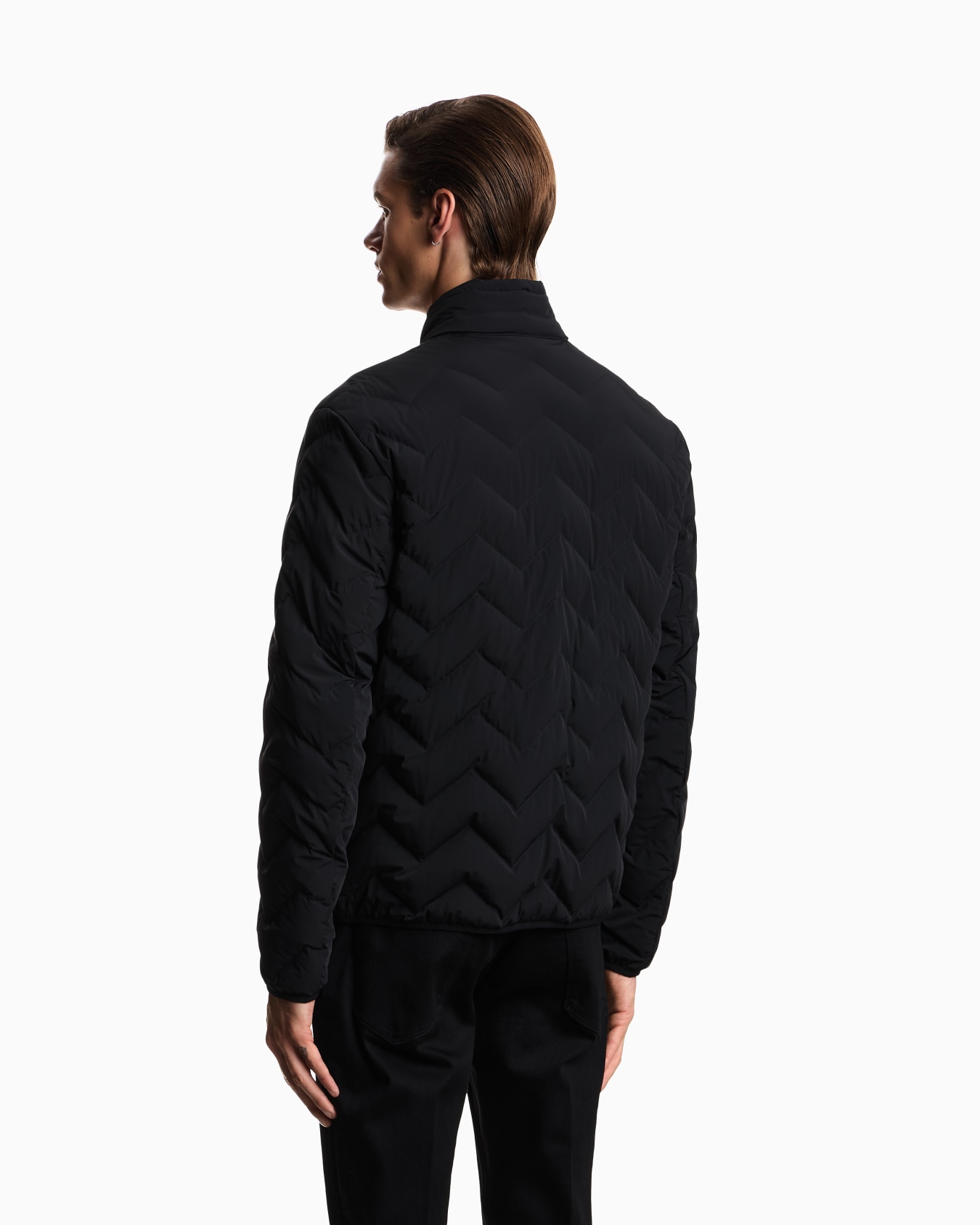 Water repellent chevron quilted down jacket in nylon spandex Slide 2