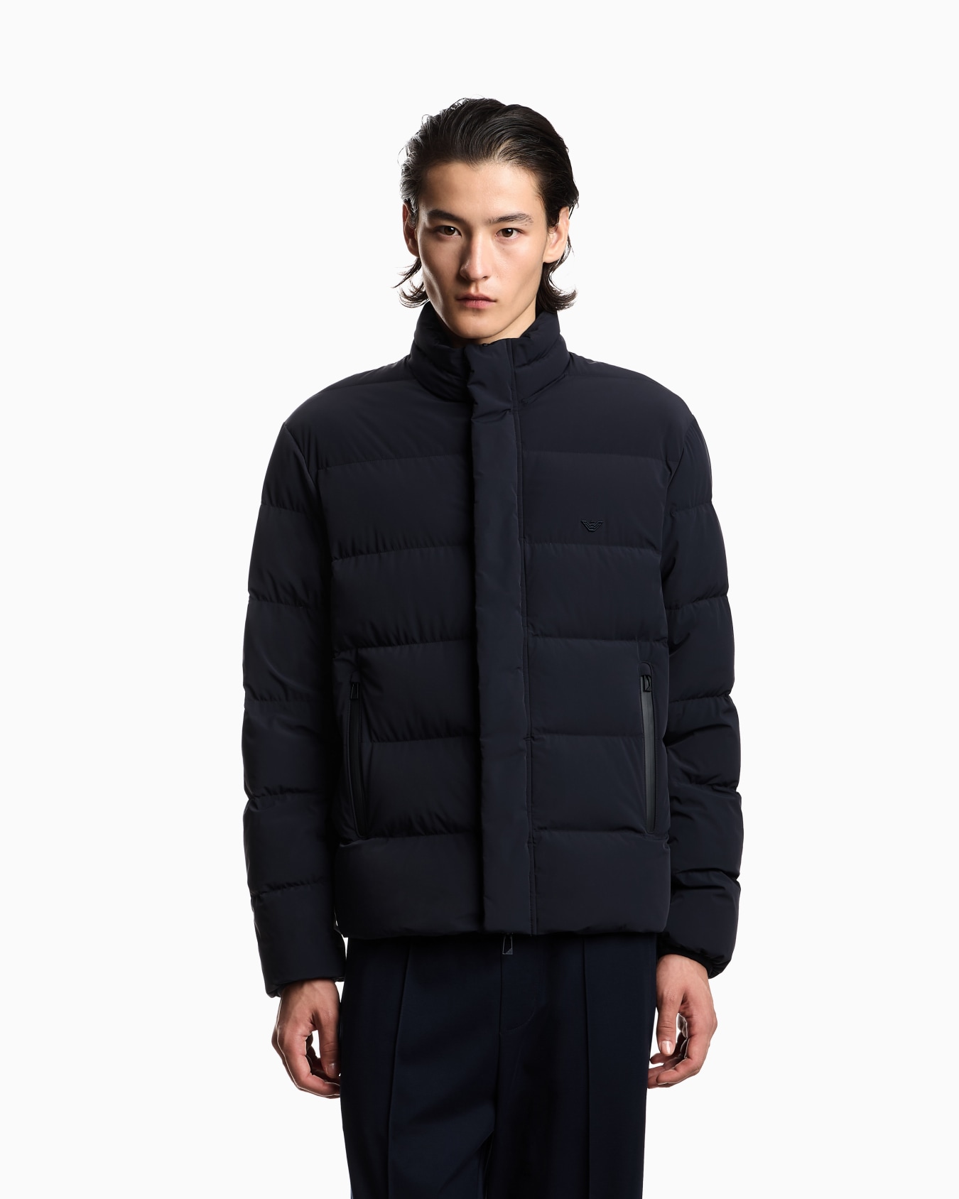Water repellent quilted down jacket in nylon spandex Slide 3