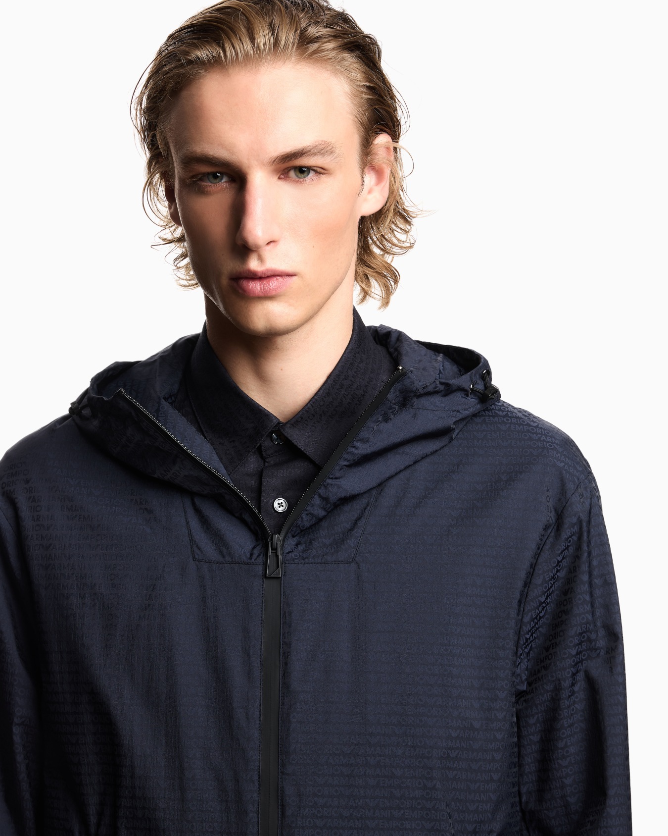 Water-repellent blouson in jacquard nylon with all-over lettering Slide 4