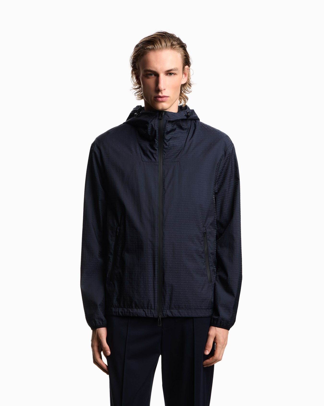 Water-repellent blouson in jacquard nylon with all-over lettering Slide 3