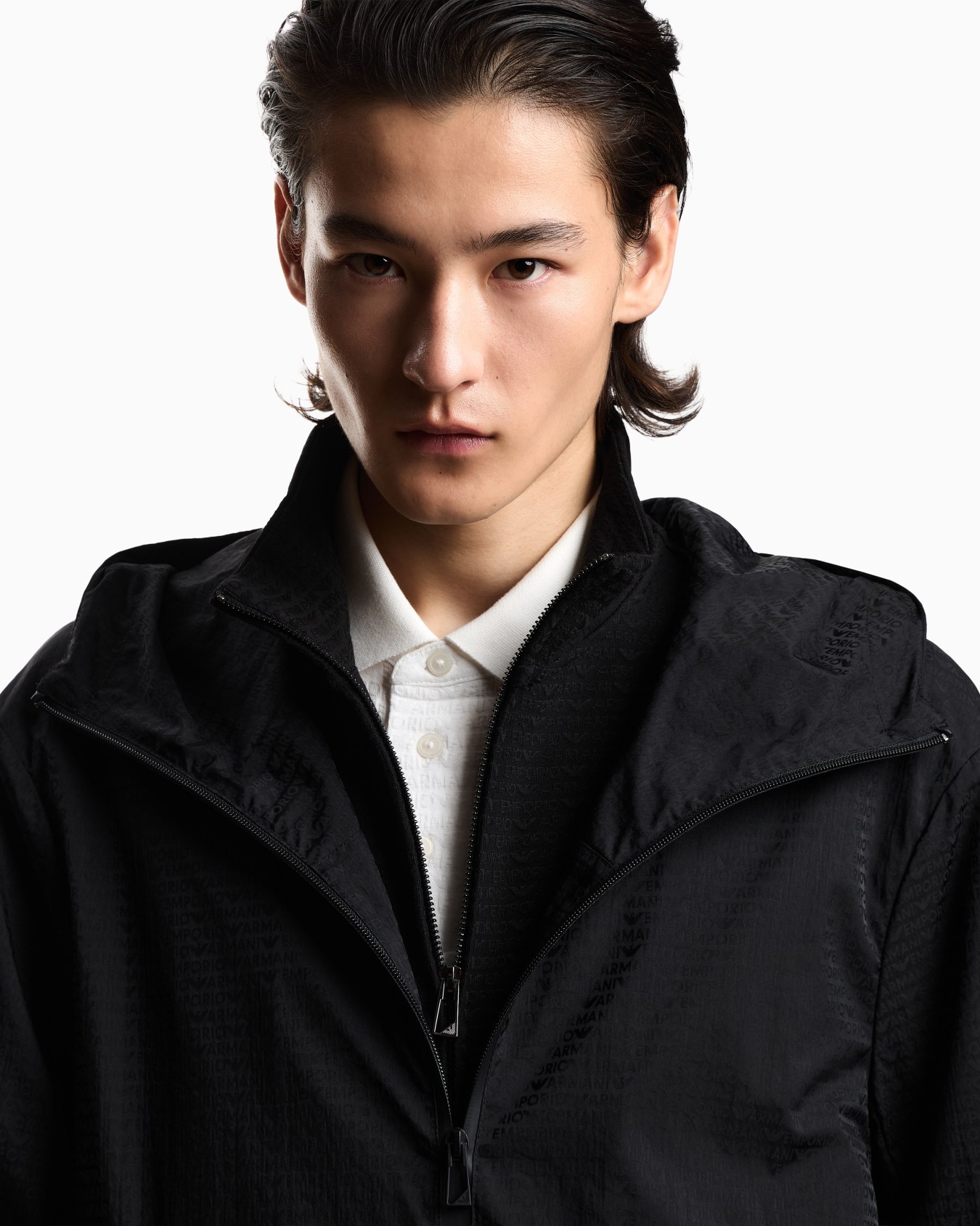 Water repellent blouson in nylon jacquard with all over lettering Slide 4