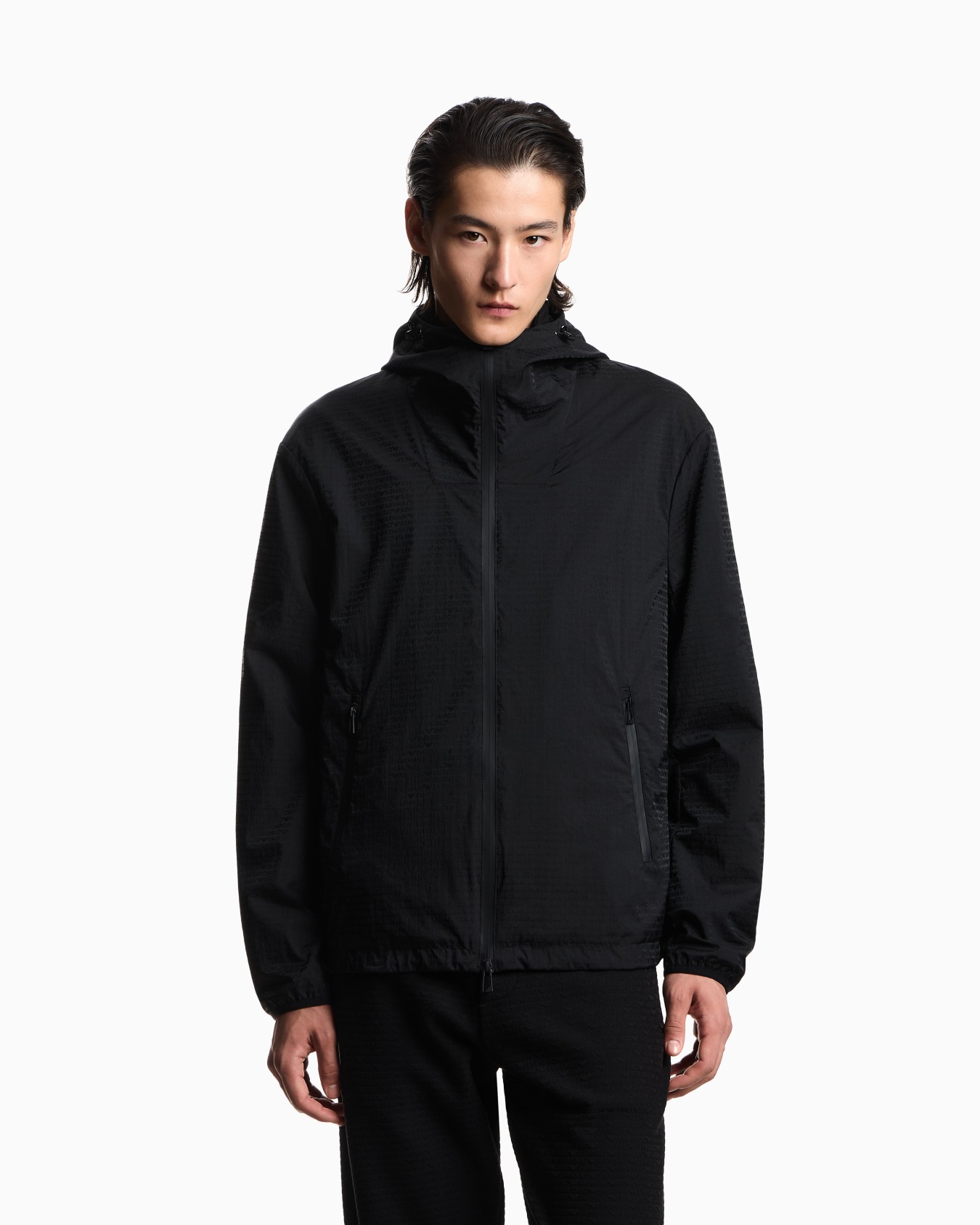 Water repellent blouson in nylon jacquard with all over lettering Slide 3