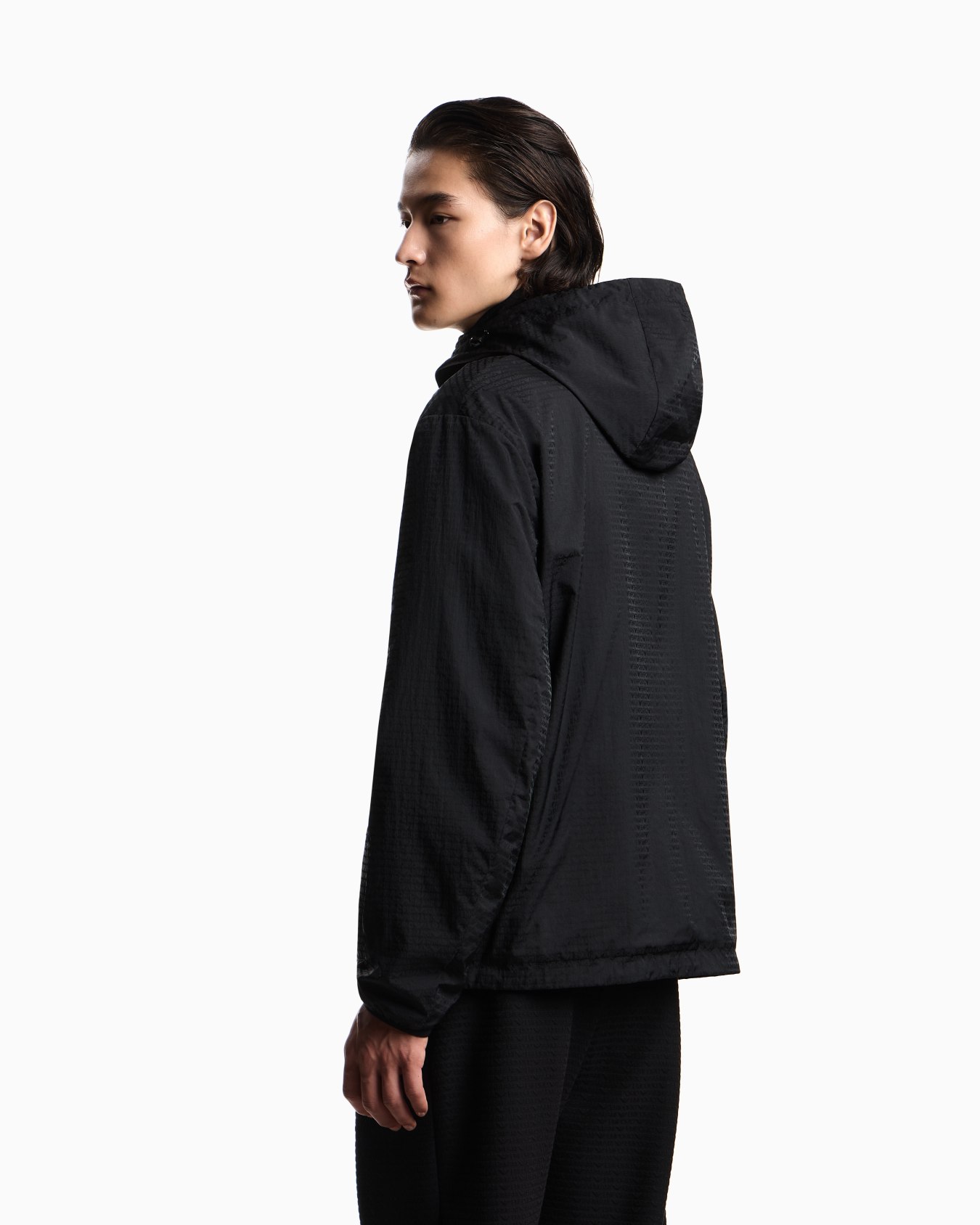 Water repellent blouson in nylon jacquard with all over lettering Slide 2